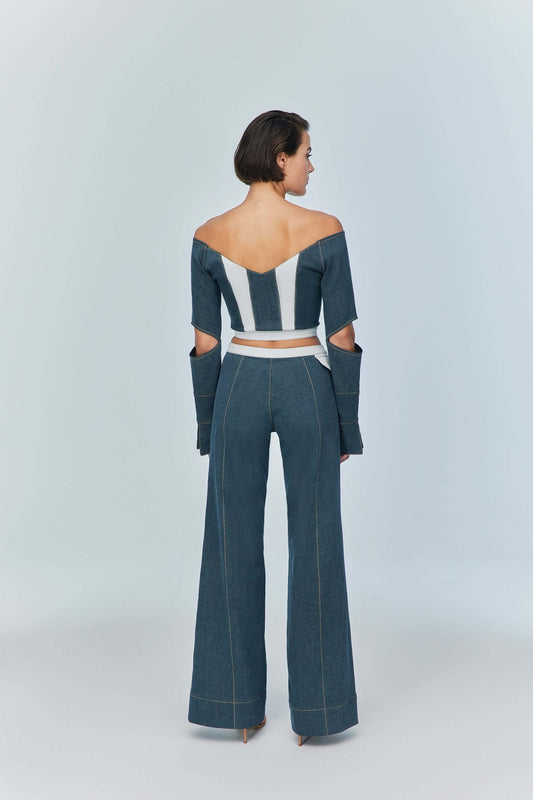 JENDUE Monte Wide Leg Denim Jeans - Unique Zip Detail