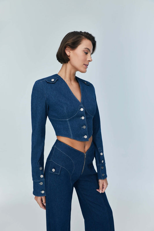 JENDUE Myla Corset Denim Top - Stylish & Structured