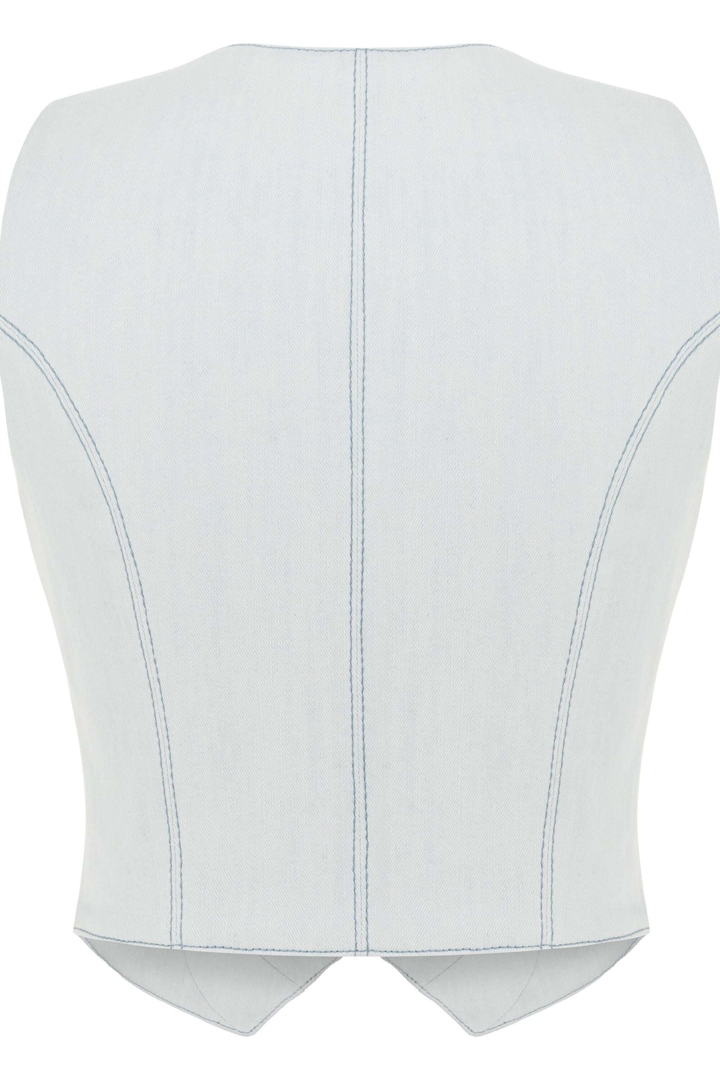 JENDUE Myla Denim Top - Light Blue Cut-Out Vest
