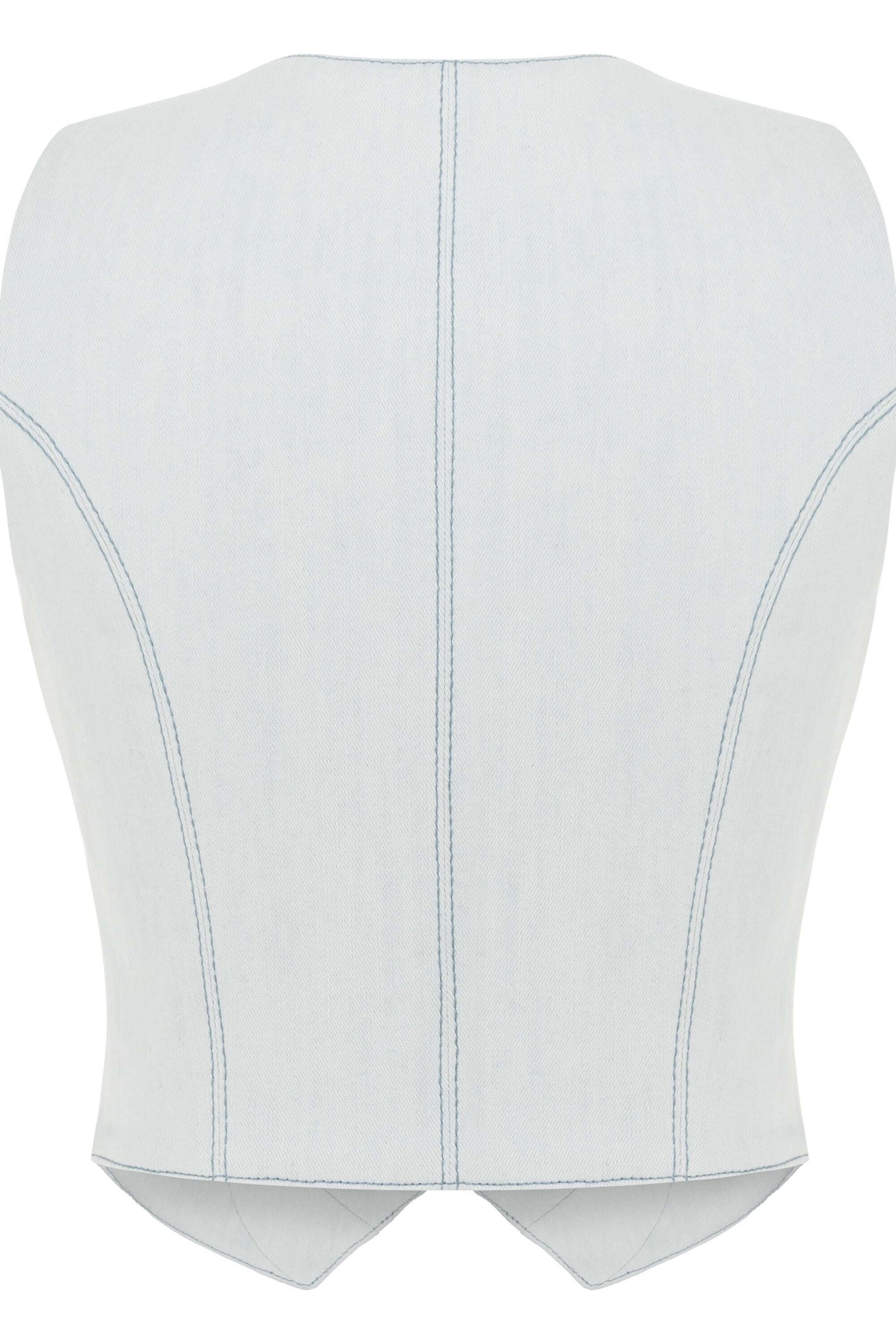 JENDUE Myla Denim Top - Light Blue Cut-Out Vest