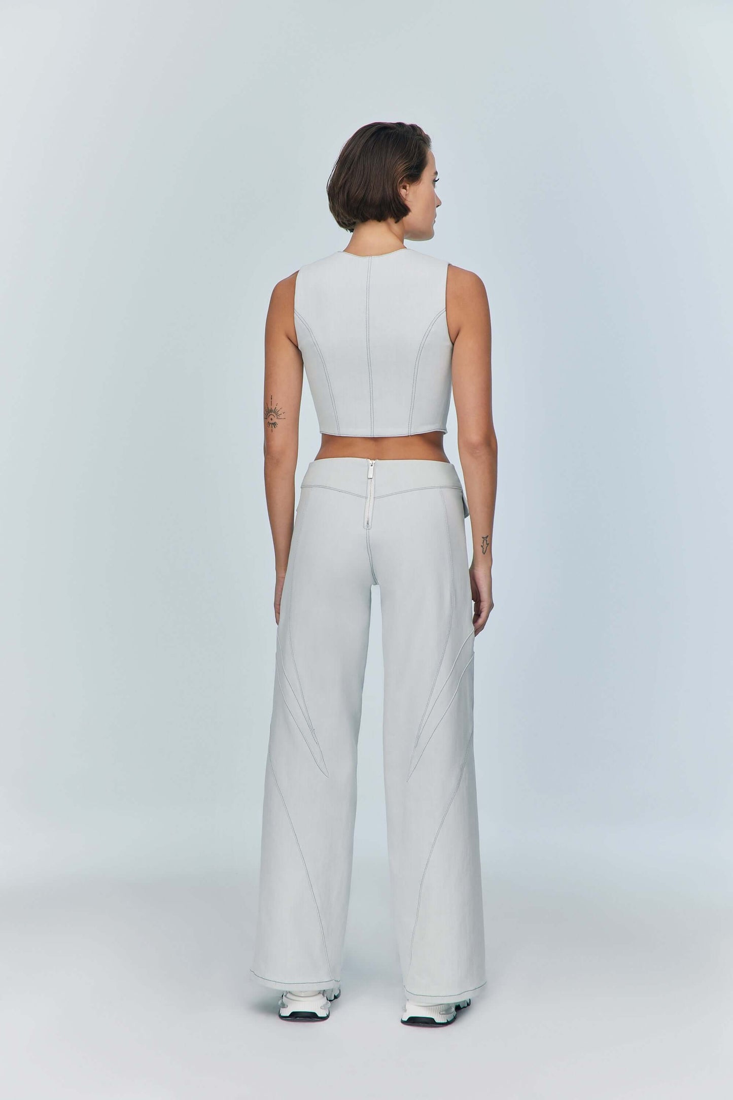 JENDUE Myla Denim Top - Light Blue Cut-Out Vest