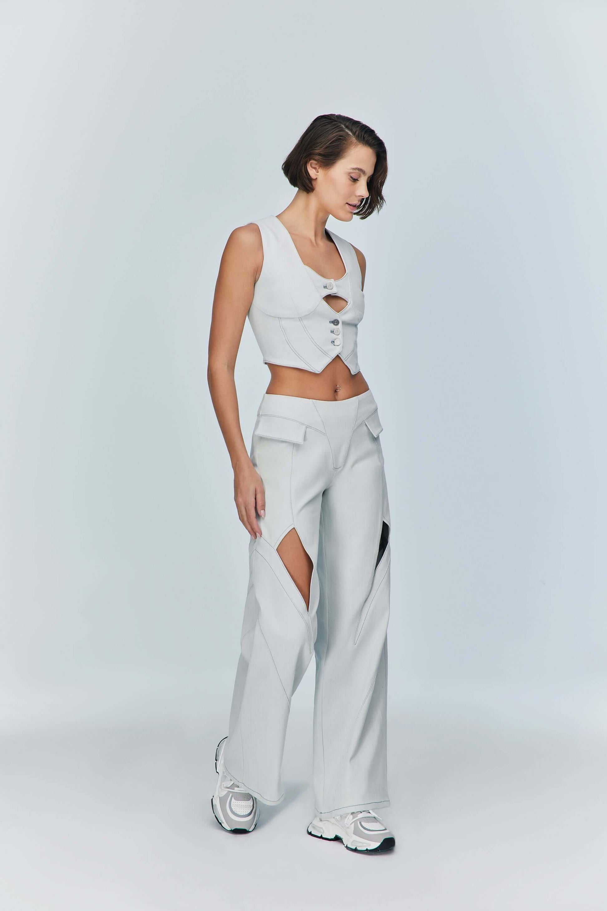 JENDUE Myla Light Denim Jean - Unique Cut-Outs & Wide Leg