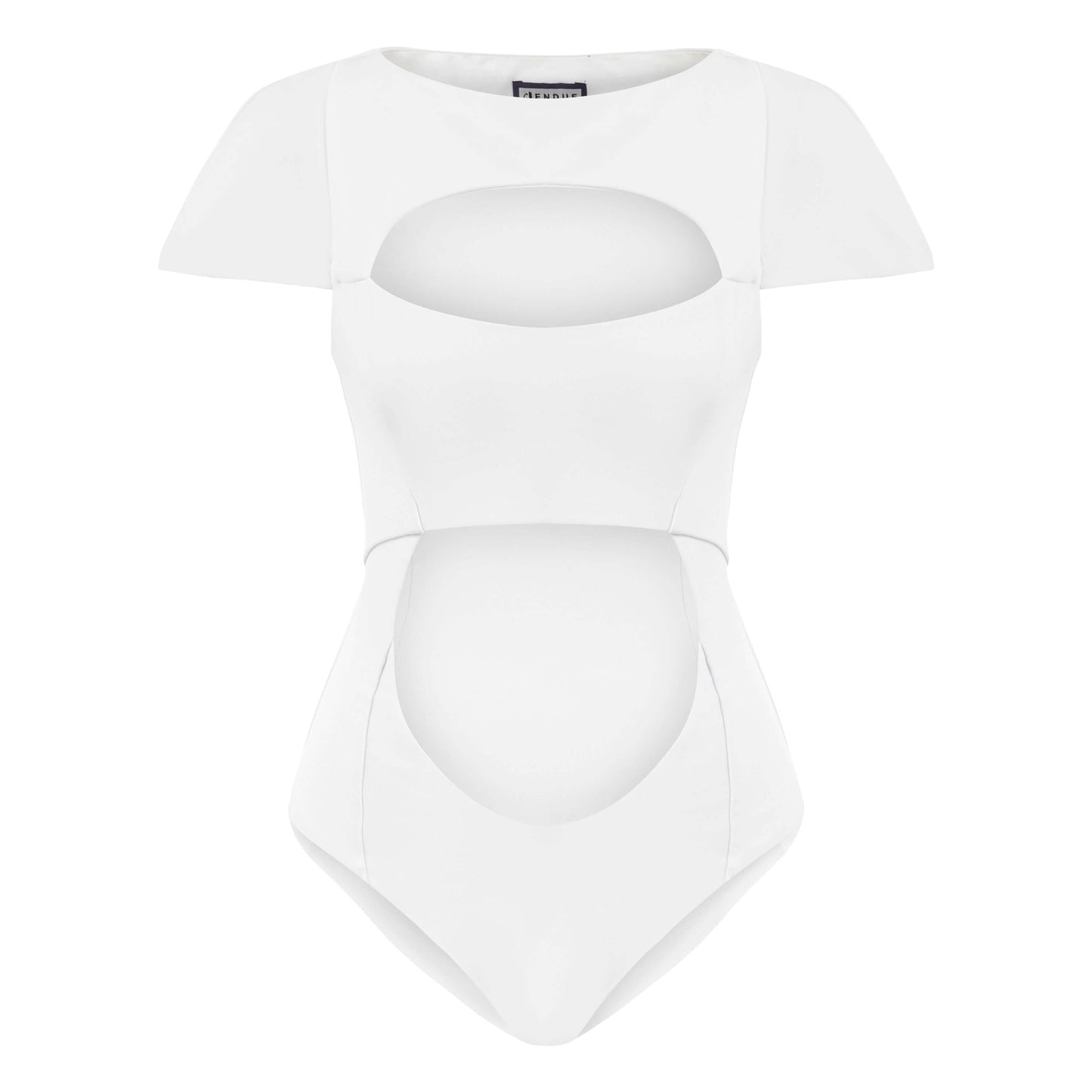 JENDUE Otara White Denim Bodysuit - Stylish Cut-Outs