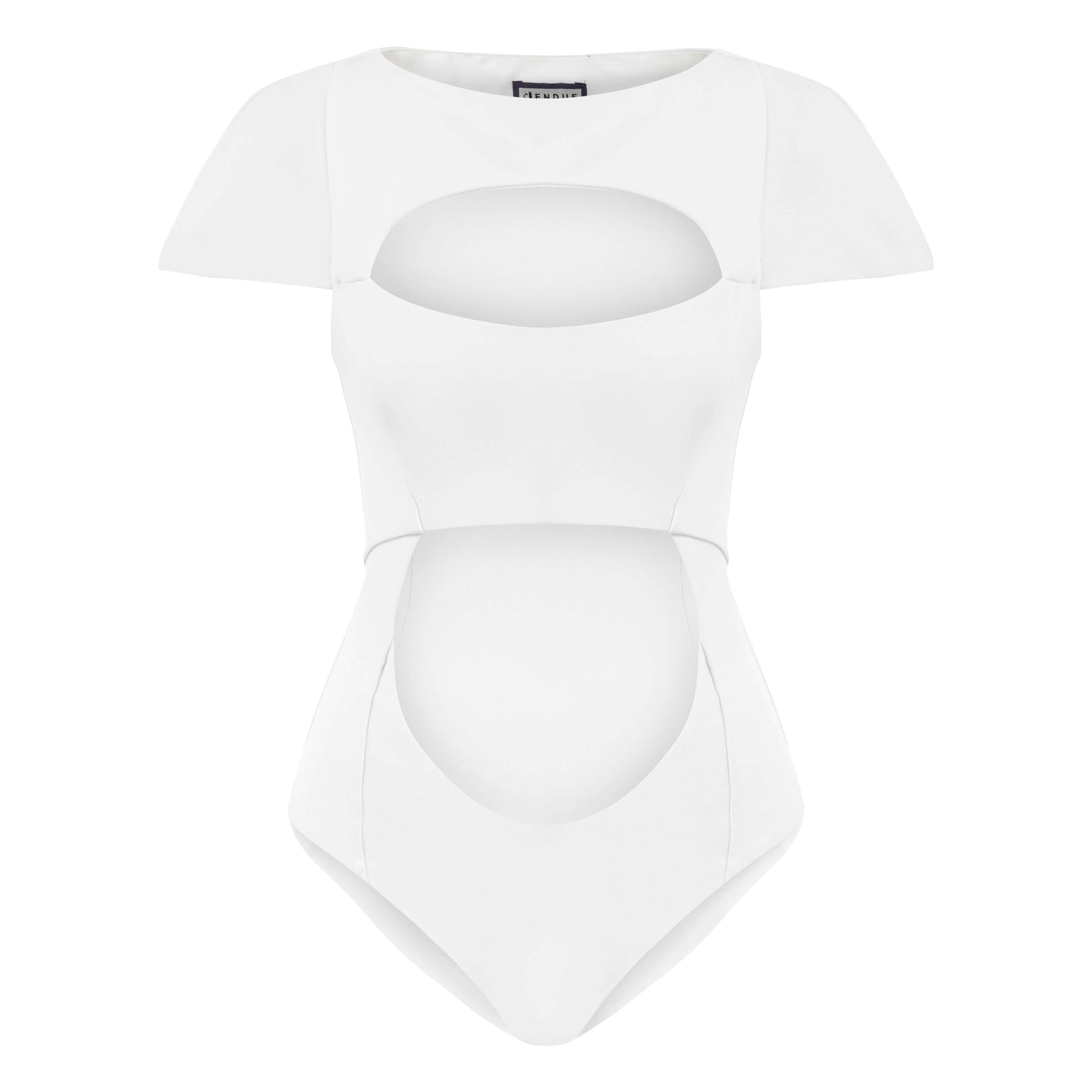 JENDUE Otara White Denim Bodysuit - Stylish Cut-Outs