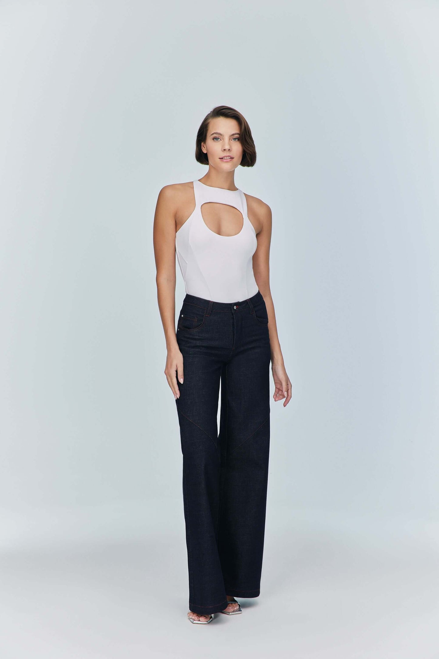 JENDUE Pera Bodysuit Denim Jumpsuit - Stylish Cutout