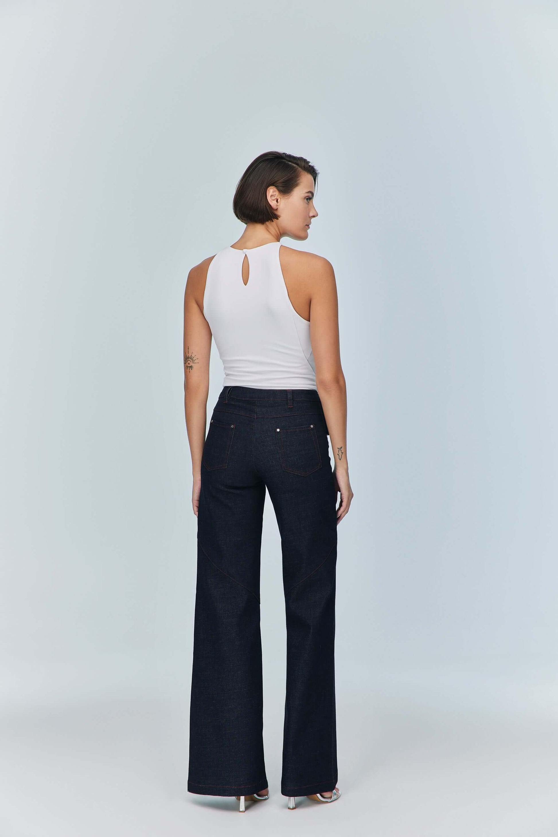 JENDUE Pera Bodysuit Denim Jumpsuit - Stylish Cutout