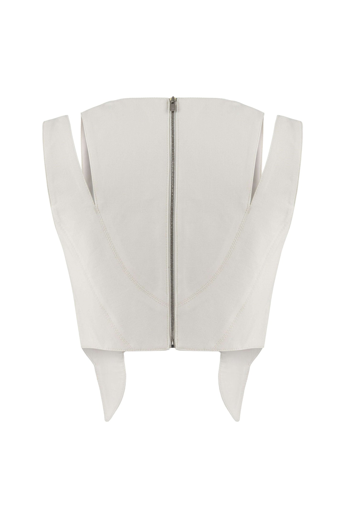 JENDUE Ron 3D Denim Crop Top - White, Sculptural, Back Zip