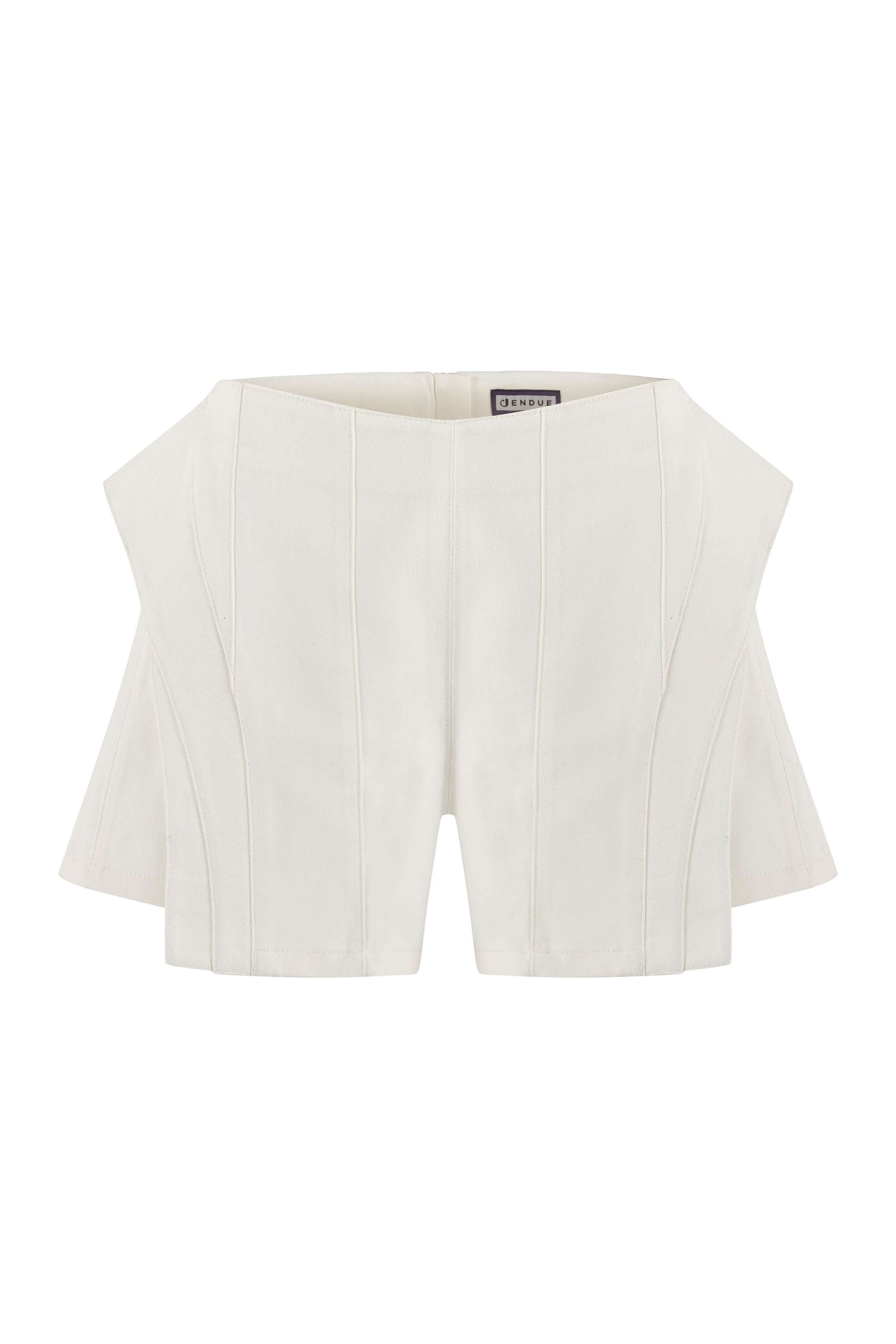 JENDUE Ron 3D Denim Mini Short - White Sculptural Design