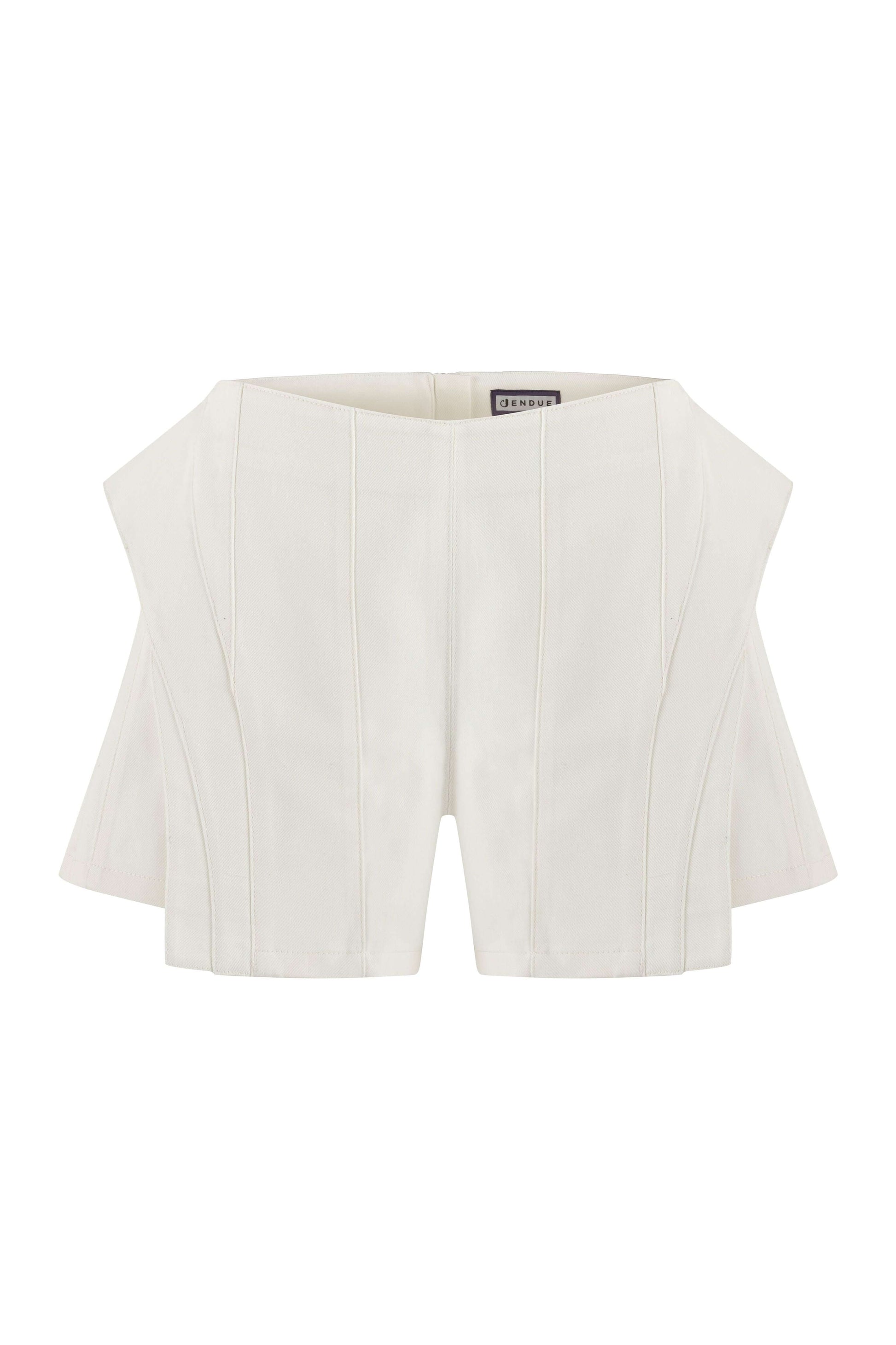 JENDUE Ron 3D Denim Mini Short - White Sculptural Design
