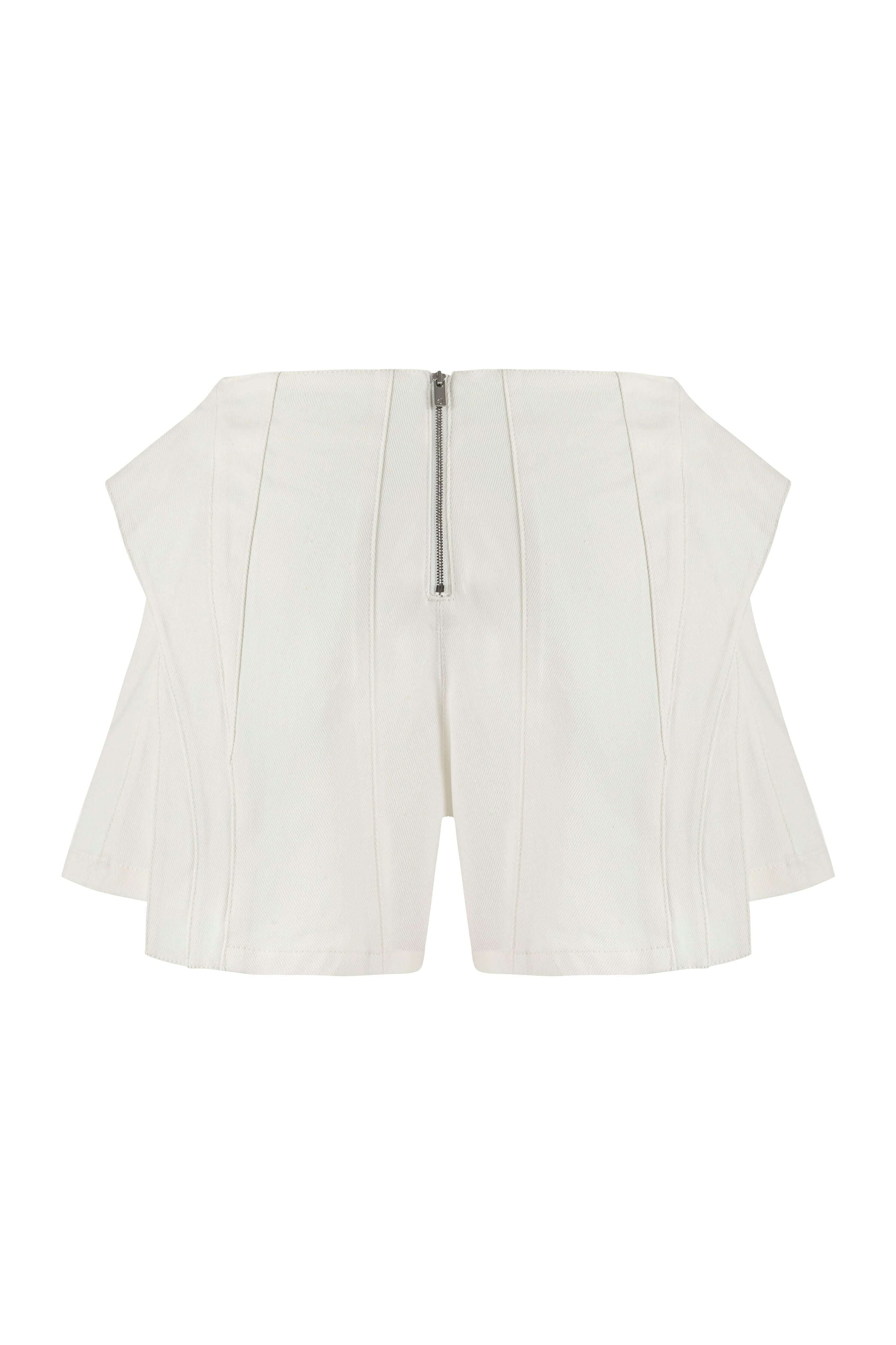 JENDUE Ron 3D Denim Mini Short - White Sculptural Design