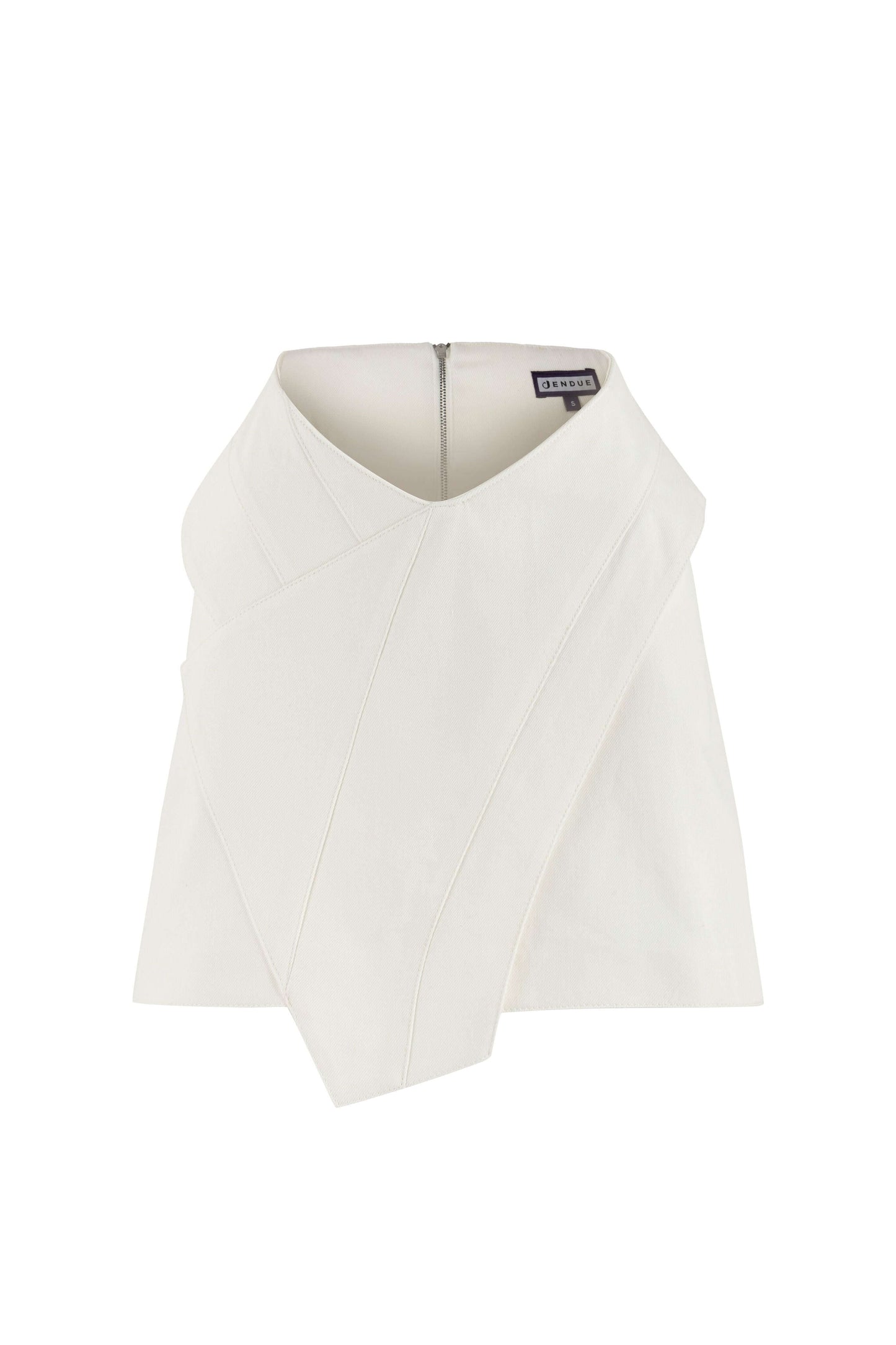 JENDUE Ron 3D Denim Mini Skirt - Unique White Asymmetrical