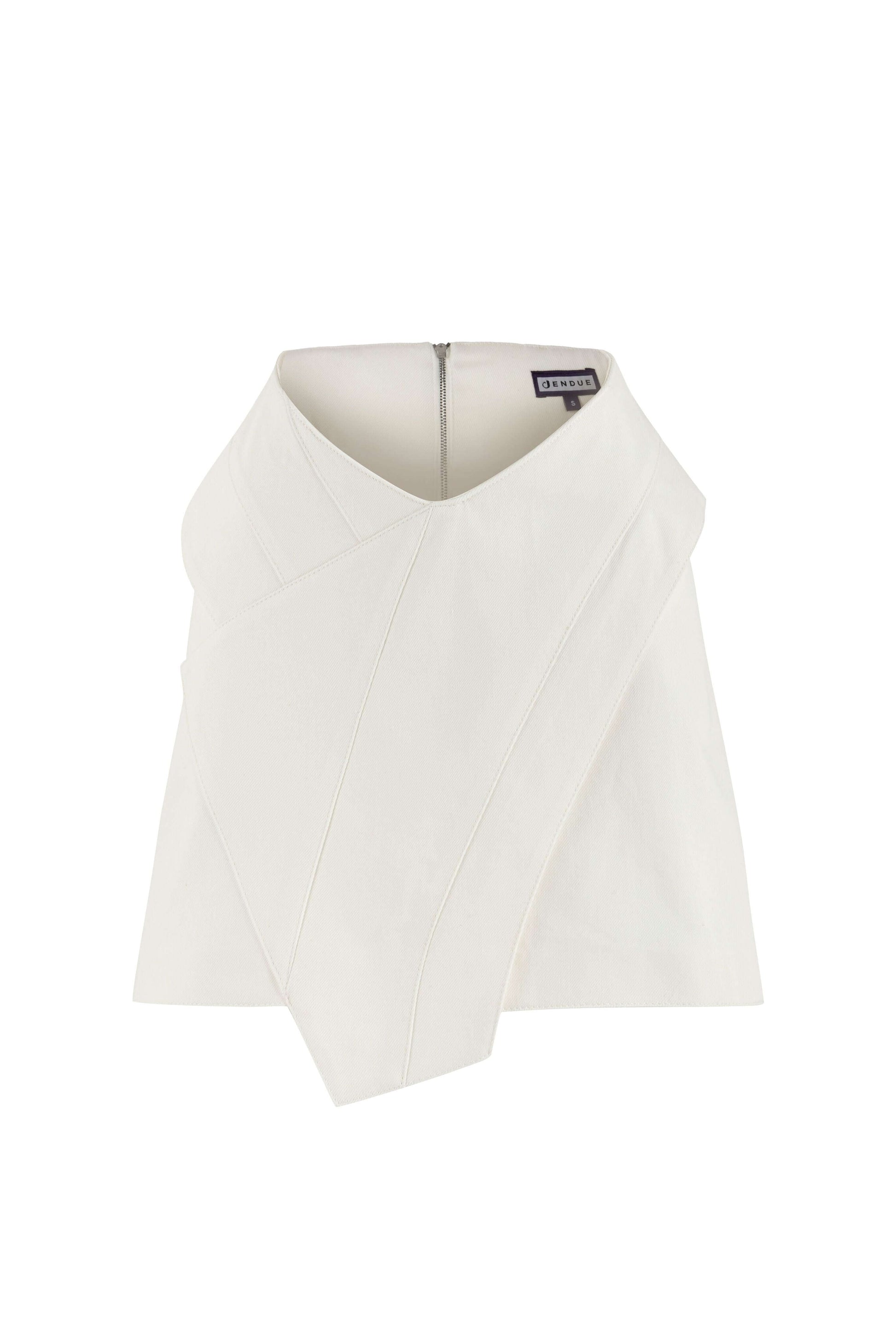 JENDUE Ron 3D Denim Mini Skirt - Unique White Asymmetrical