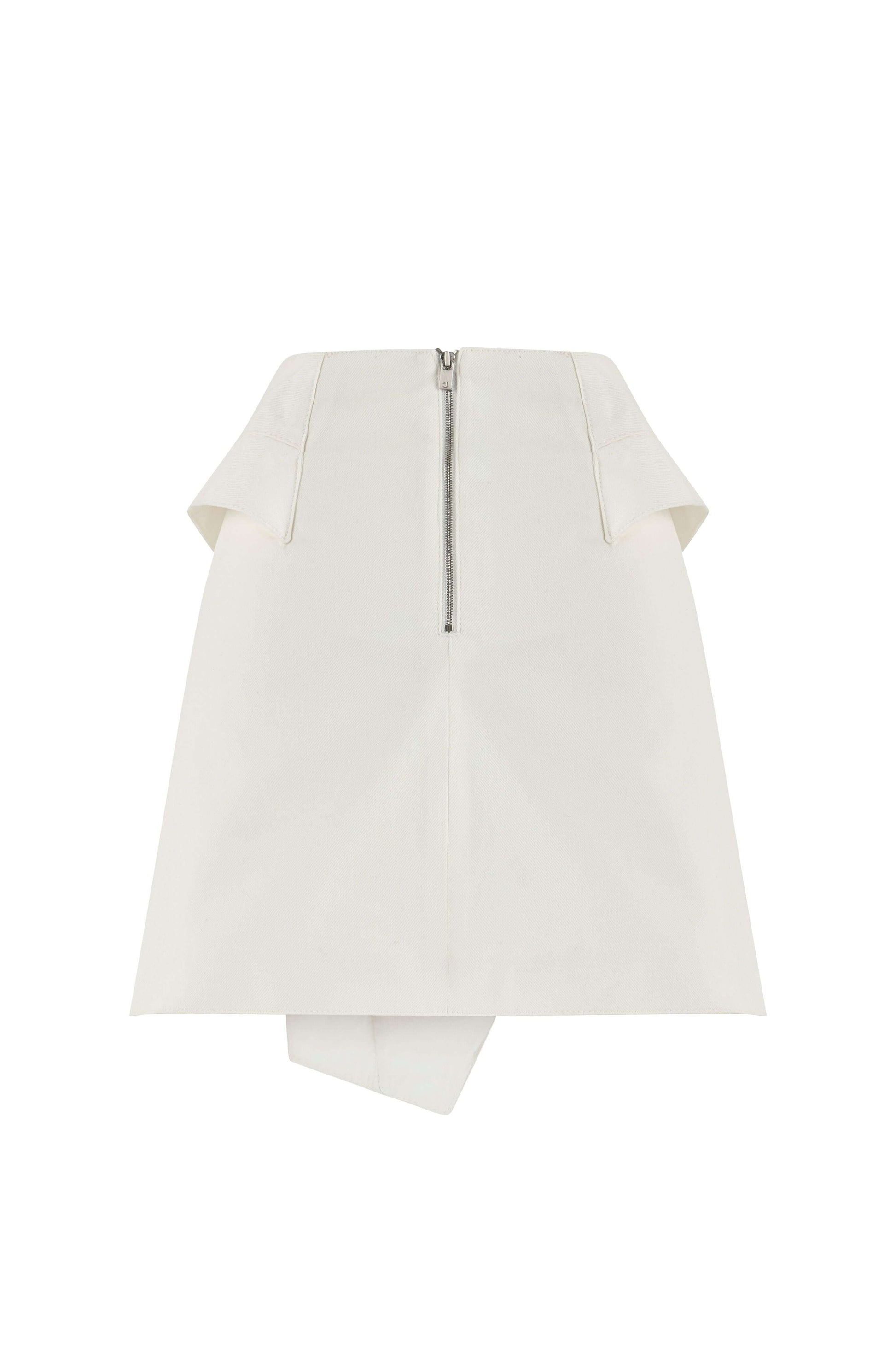 JENDUE Ron 3D Denim Mini Skirt - Unique White Asymmetrical