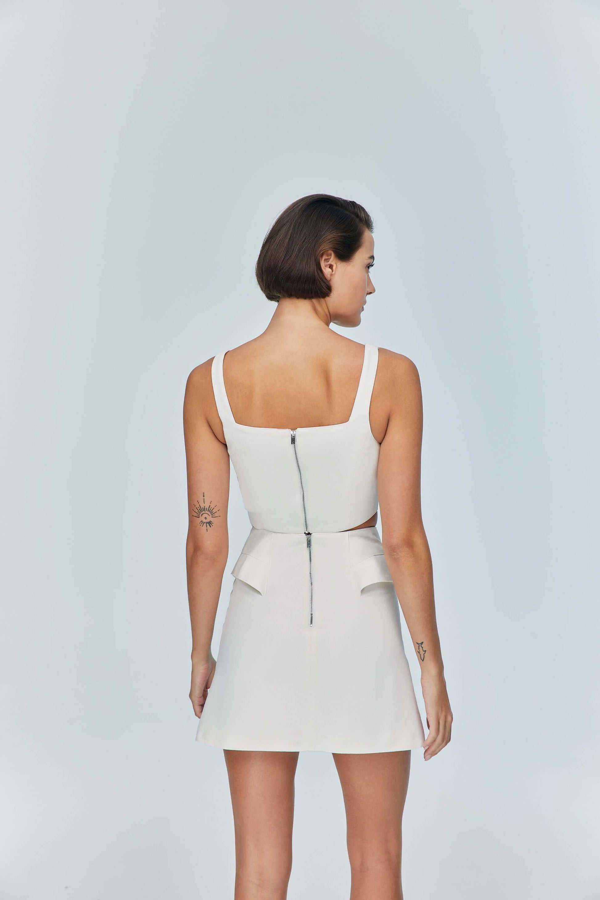 JENDUE Ron 3D Denim Mini Skirt - Unique White Asymmetrical