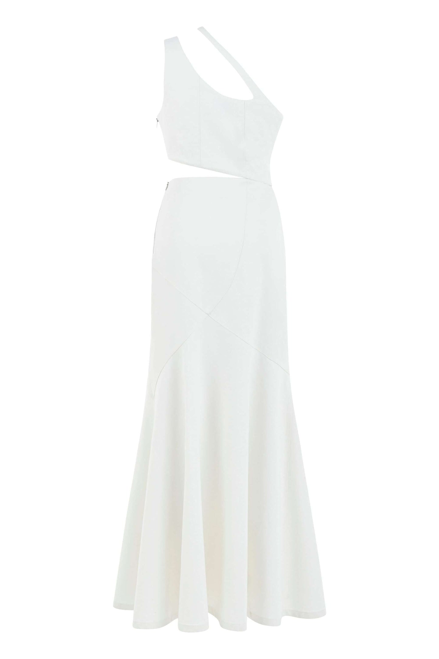 JENDUE Ron Asymmetric White Denim Maxi Dress - Elegant