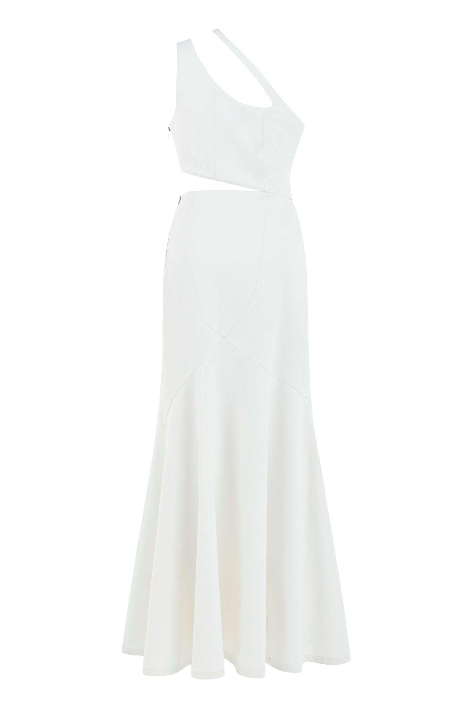 JENDUE Ron Asymmetric White Denim Maxi Dress - Elegant