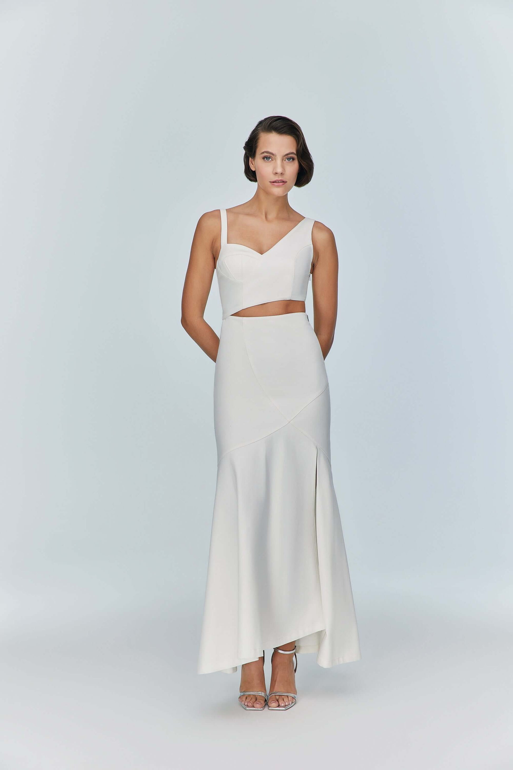 JENDUE Ron Asymmetric White Denim Maxi Dress - Elegant