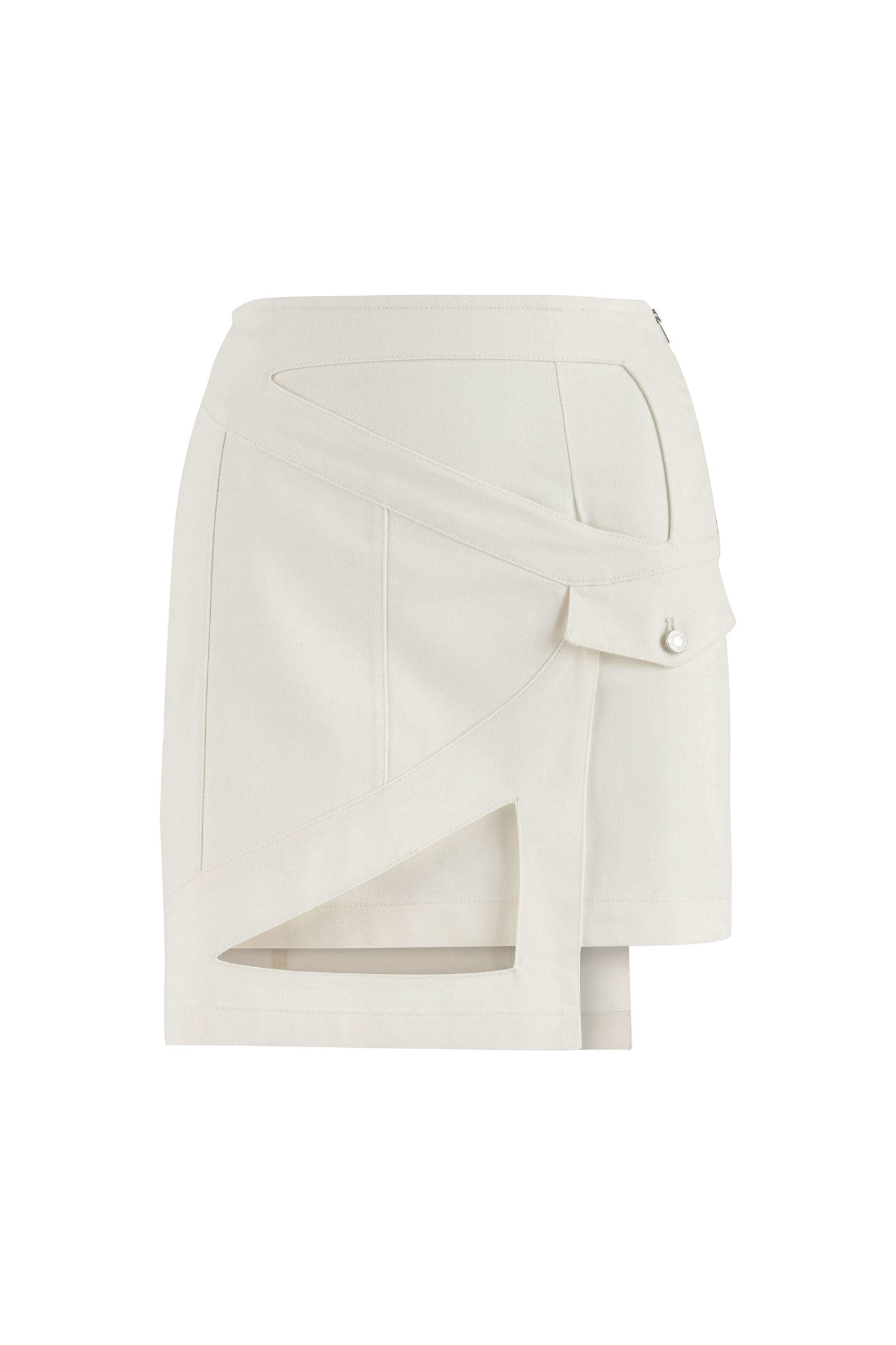 JENDUE Ron Eye Mini Denim Skirt - Modern Asymmetrical Style