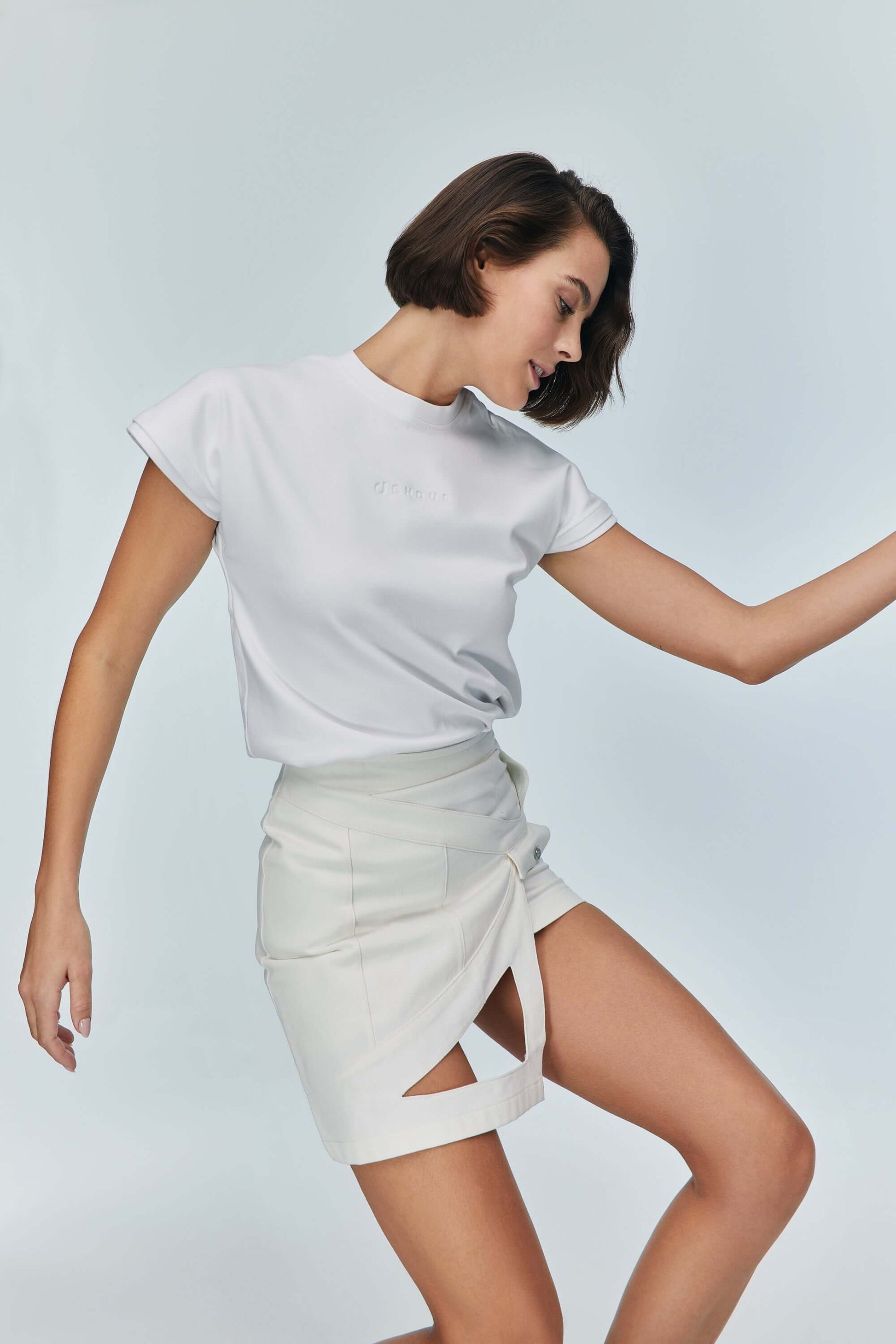 JENDUE Ron Eye Mini Denim Skirt - Modern Asymmetrical Style