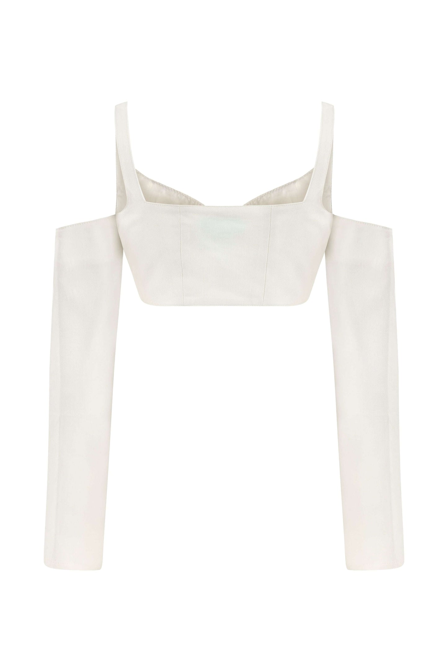 JENDUE Ron Long Sleeve Denim Top - White Off-Shoulder