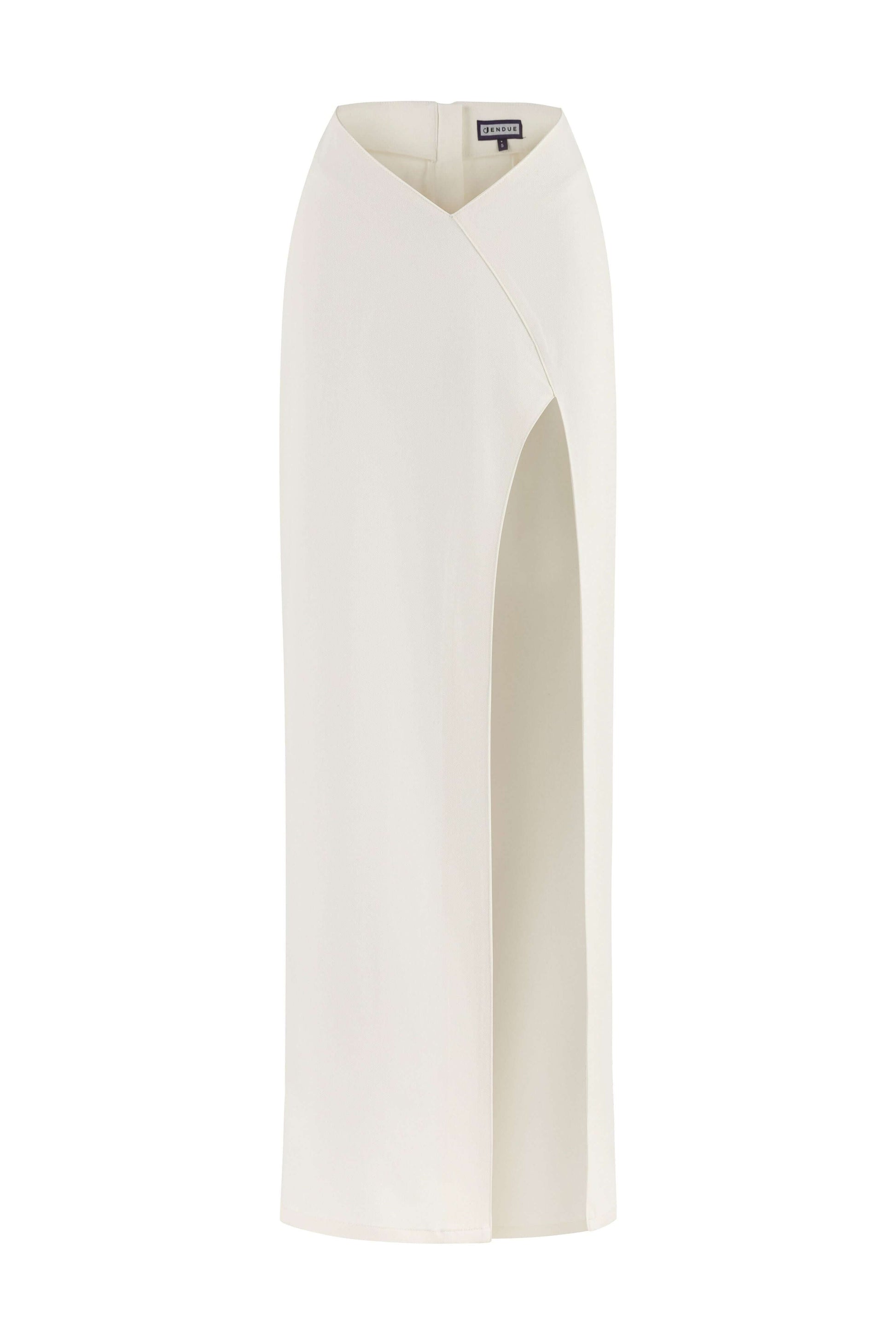 JENDUE Ron Maxi Denim Skirt - High Slit White Denim Skirt
