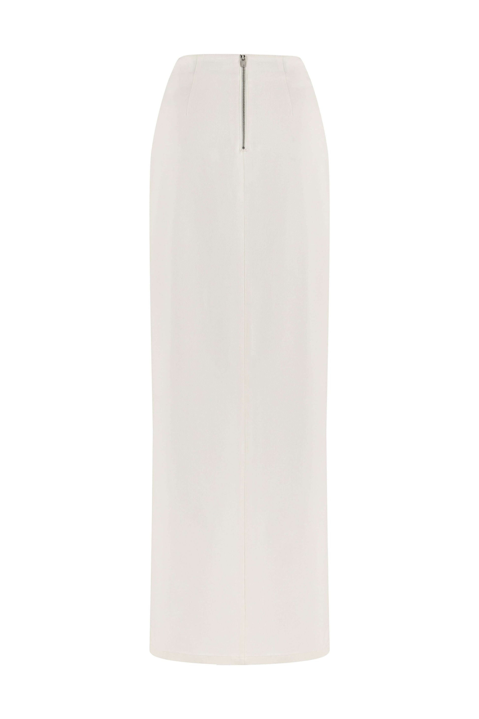 JENDUE Ron Maxi Denim Skirt - High Slit White Denim Skirt