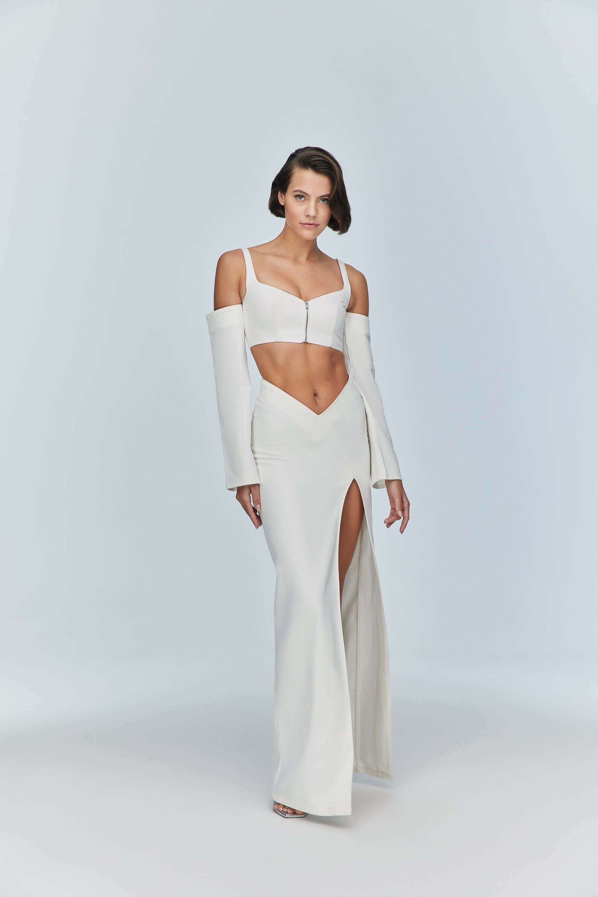 JENDUE Ron Maxi Denim Skirt - High Slit White Denim Skirt