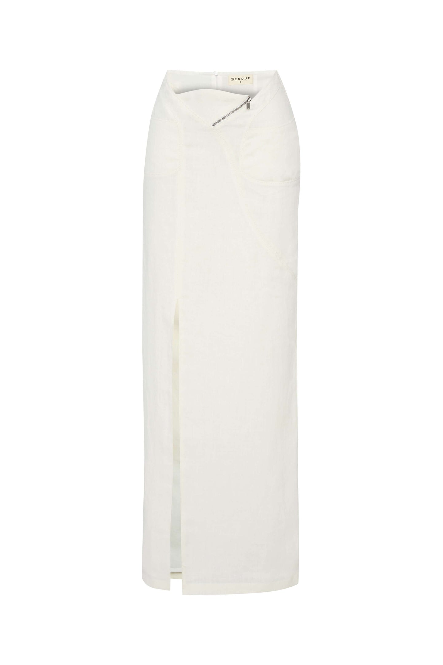 JENDUE Serena Linen Maxi Skirt — White