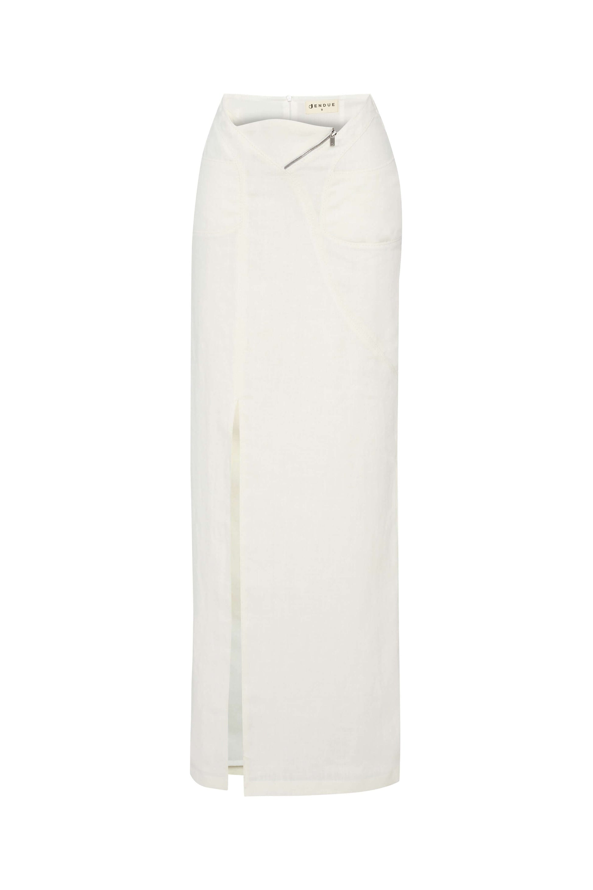 JENDUE Serena Linen Maxi Skirt — White