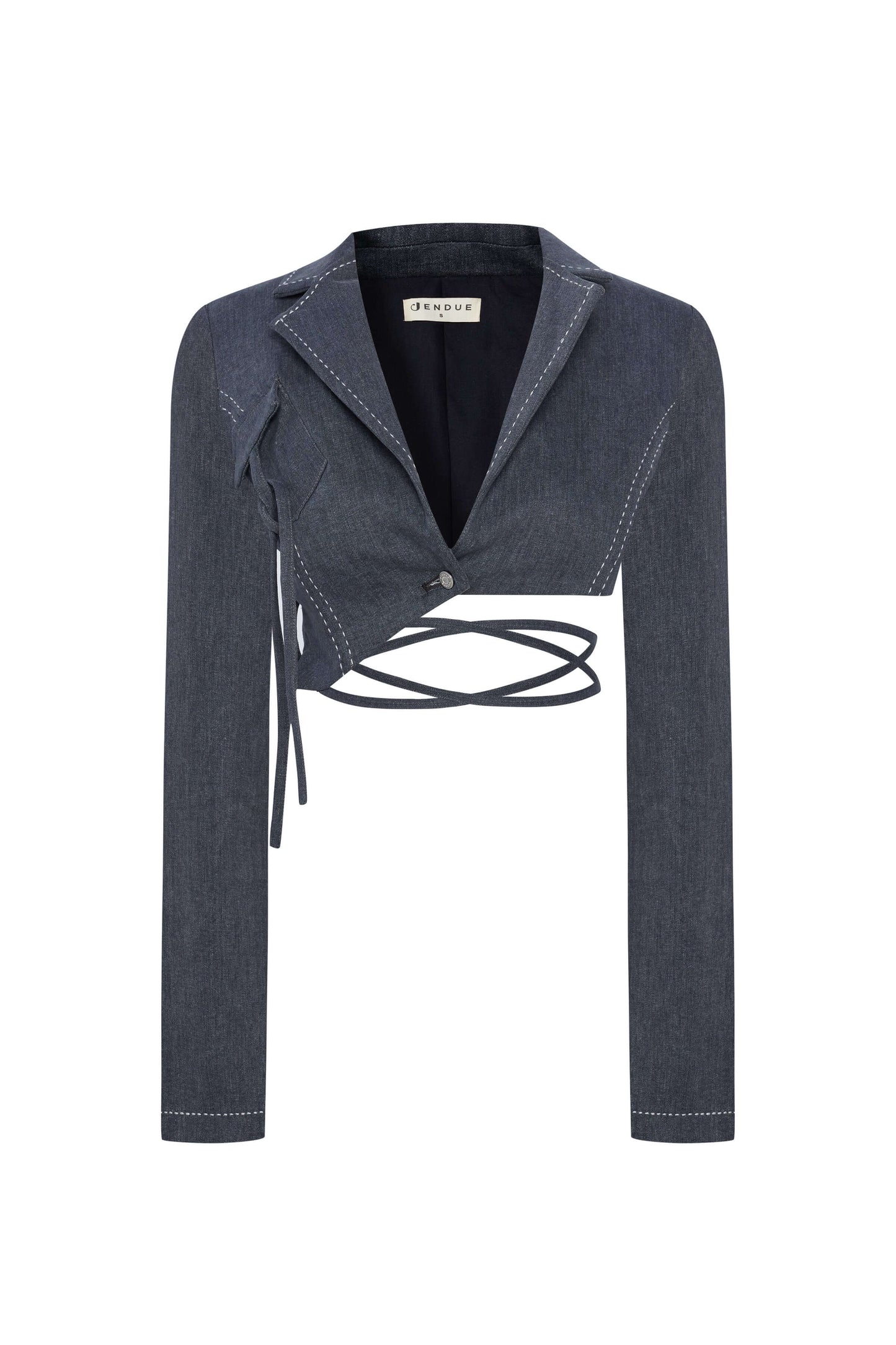 JENDUE Serendipity Denim Jacket - Cropped Lace-Up Style