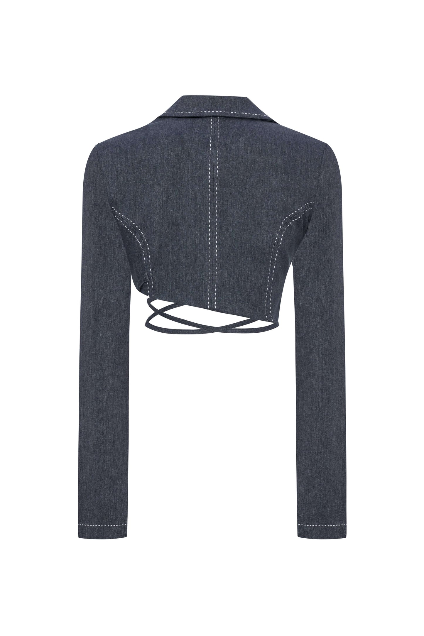 JENDUE Serendipity Denim Jacket - Cropped Lace-Up Style