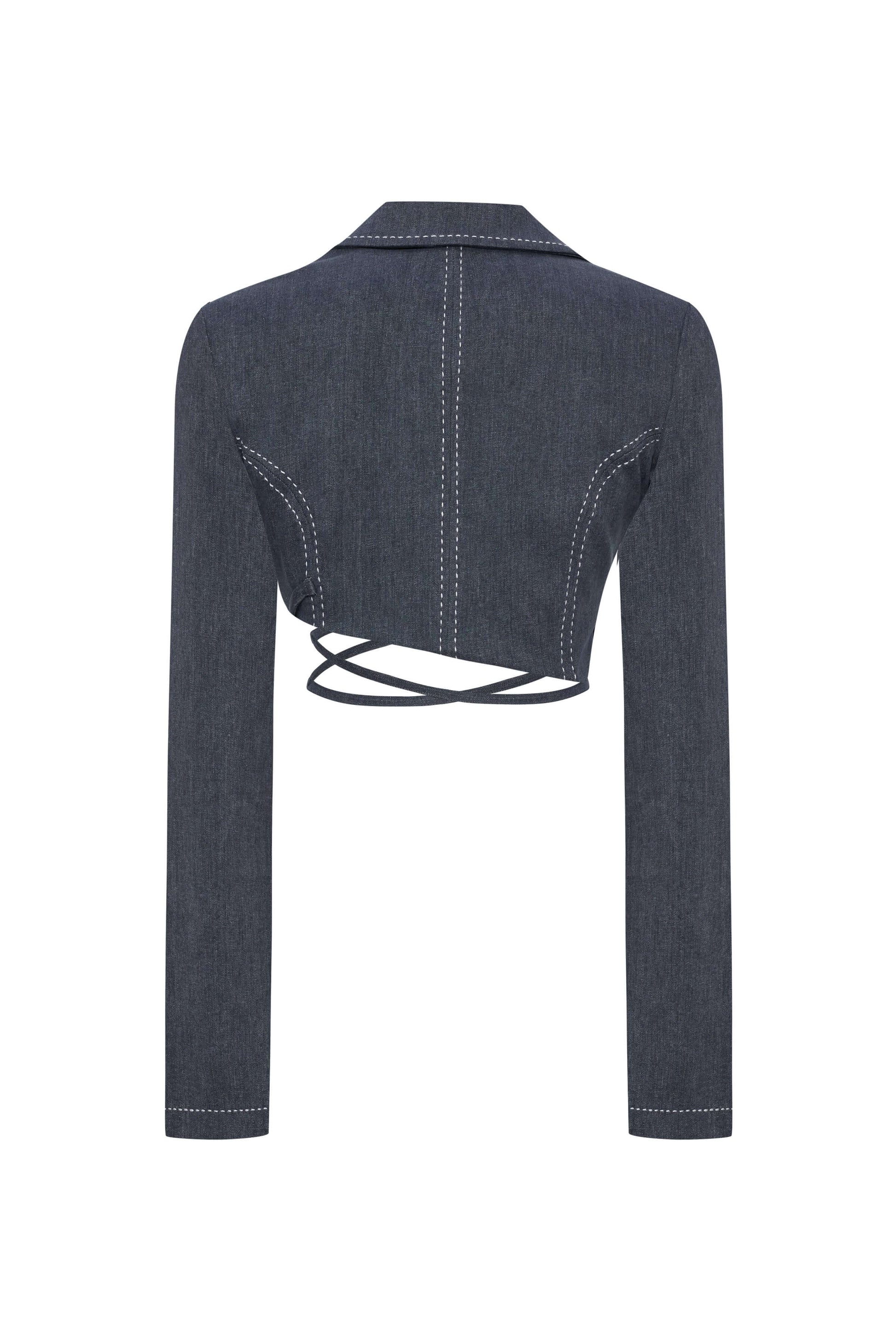 JENDUE Serendipity Denim Jacket - Cropped Lace-Up Style