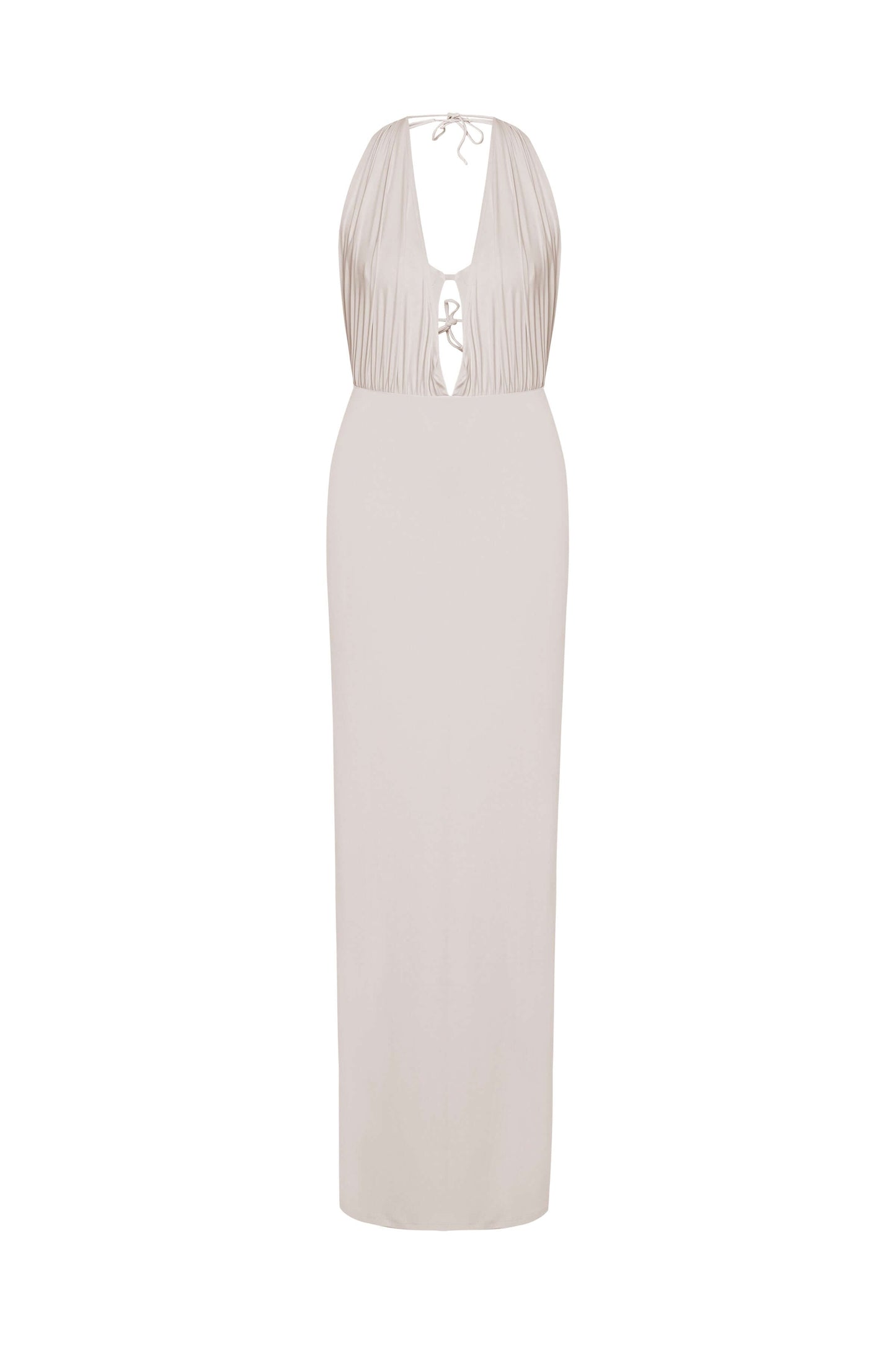 JENDUE Siena Denim Maxi Dress - Elegant Halter Neck Cut-Out