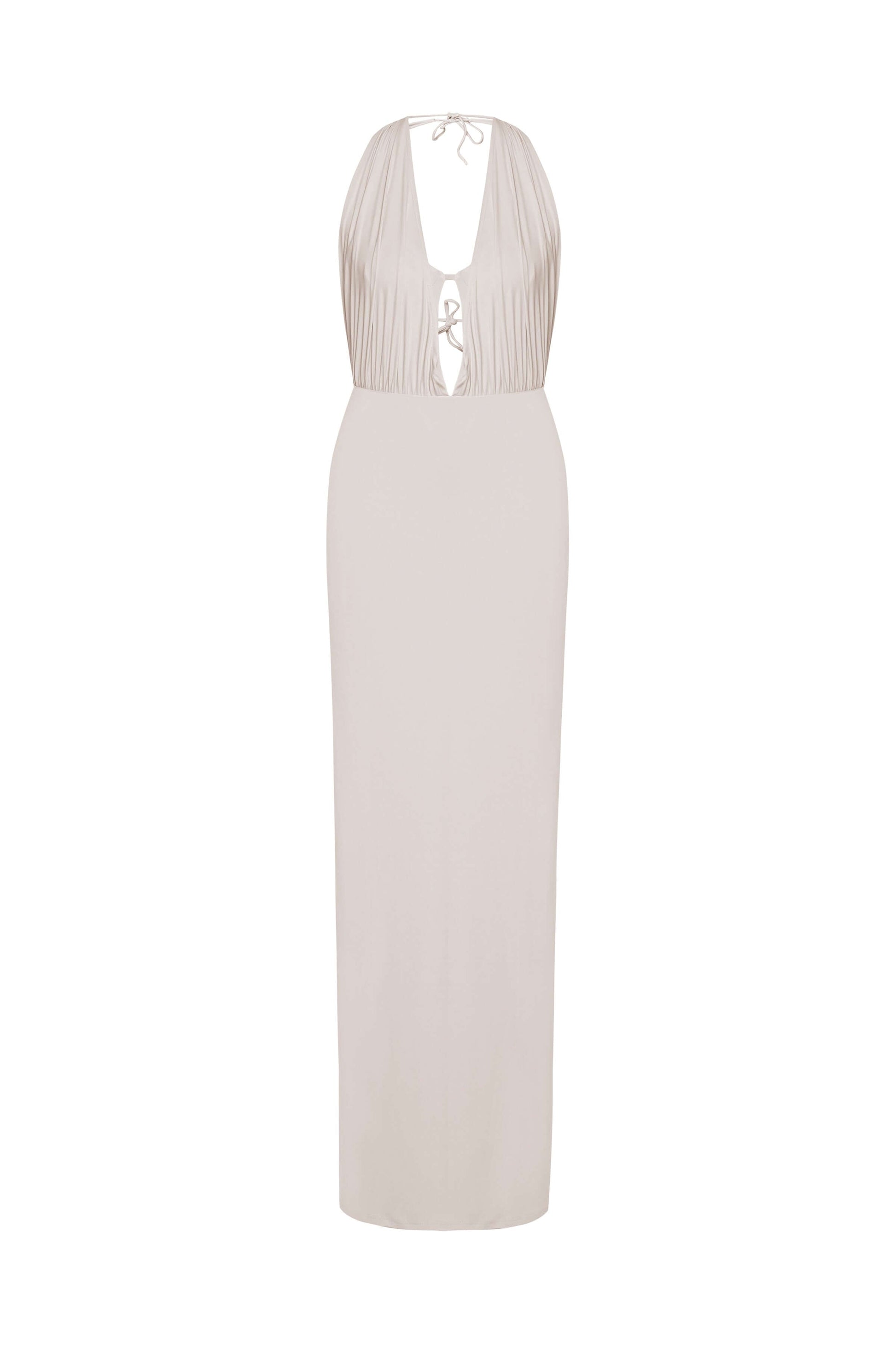 JENDUE Siena Denim Maxi Dress - Elegant Halter Neck Cut-Out