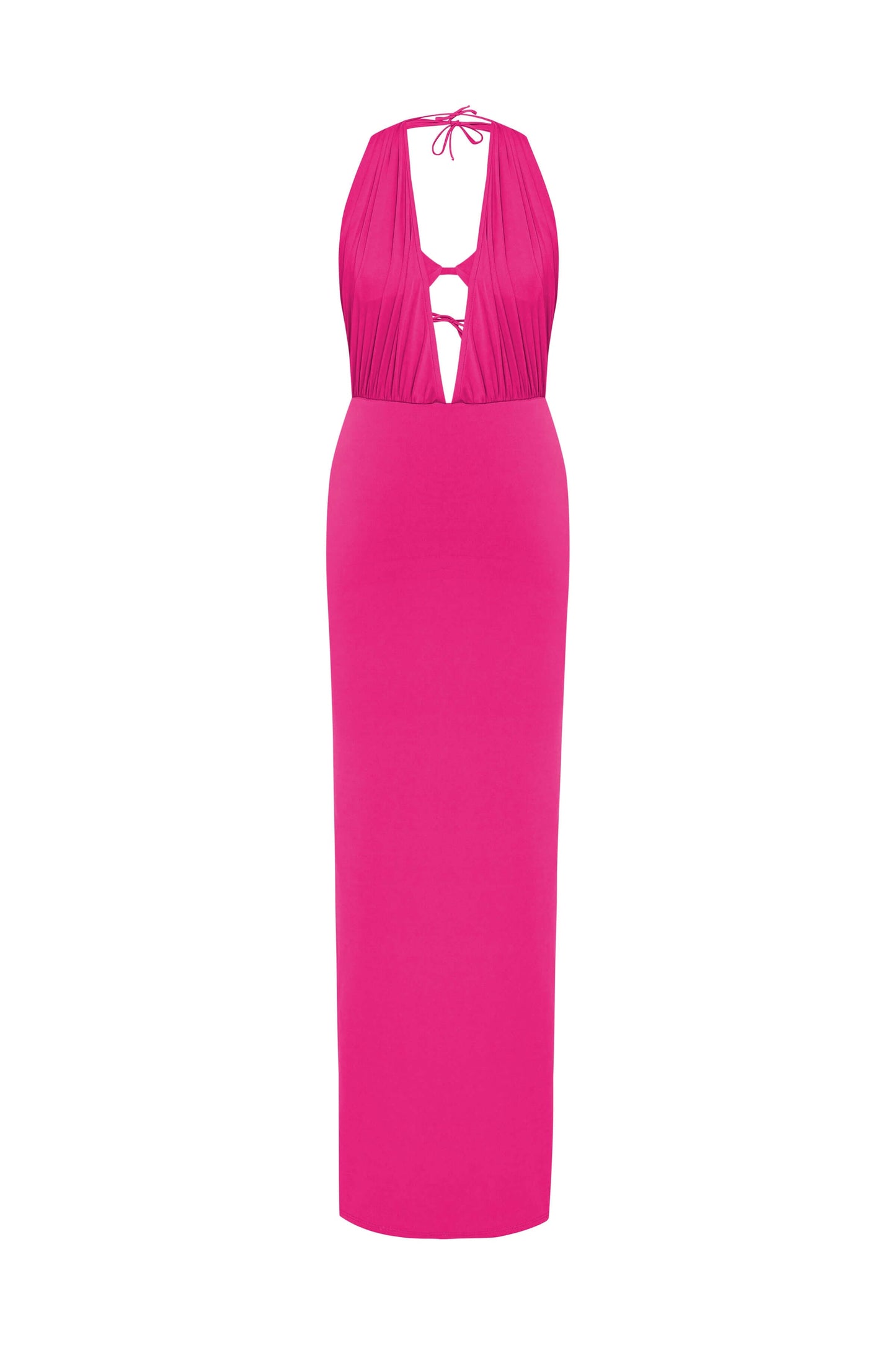 JENDUE Siena Denim Maxi Dress - Elegant Halter Neck Cut-Out