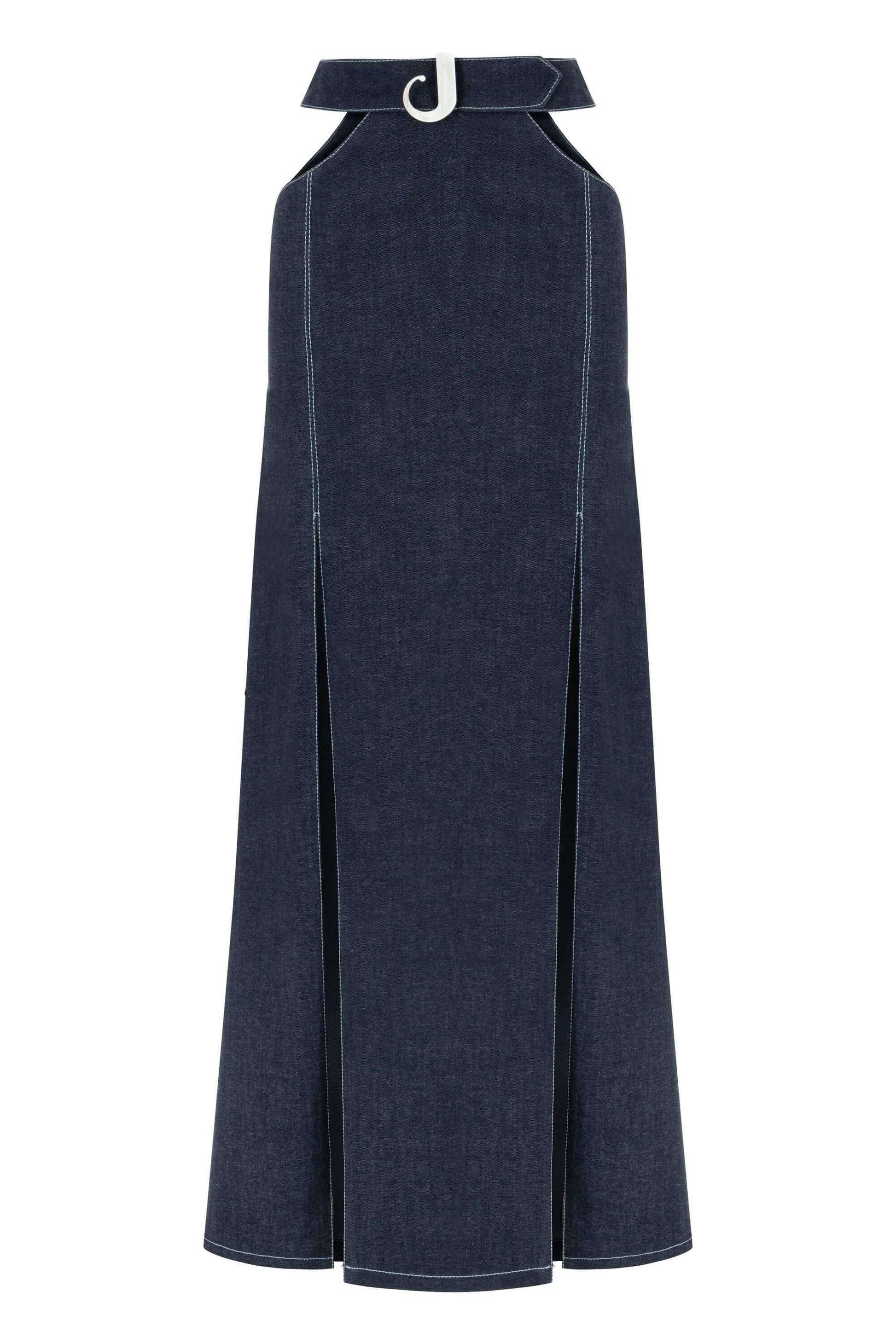 JENDUE Siena Maxi Denim Skirt - High-Waisted A-Line Blue