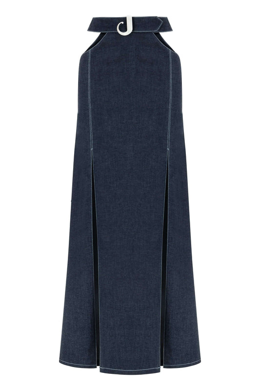 JENDUE Siena Maxi Denim Skirt - High-Waisted A-Line Blue