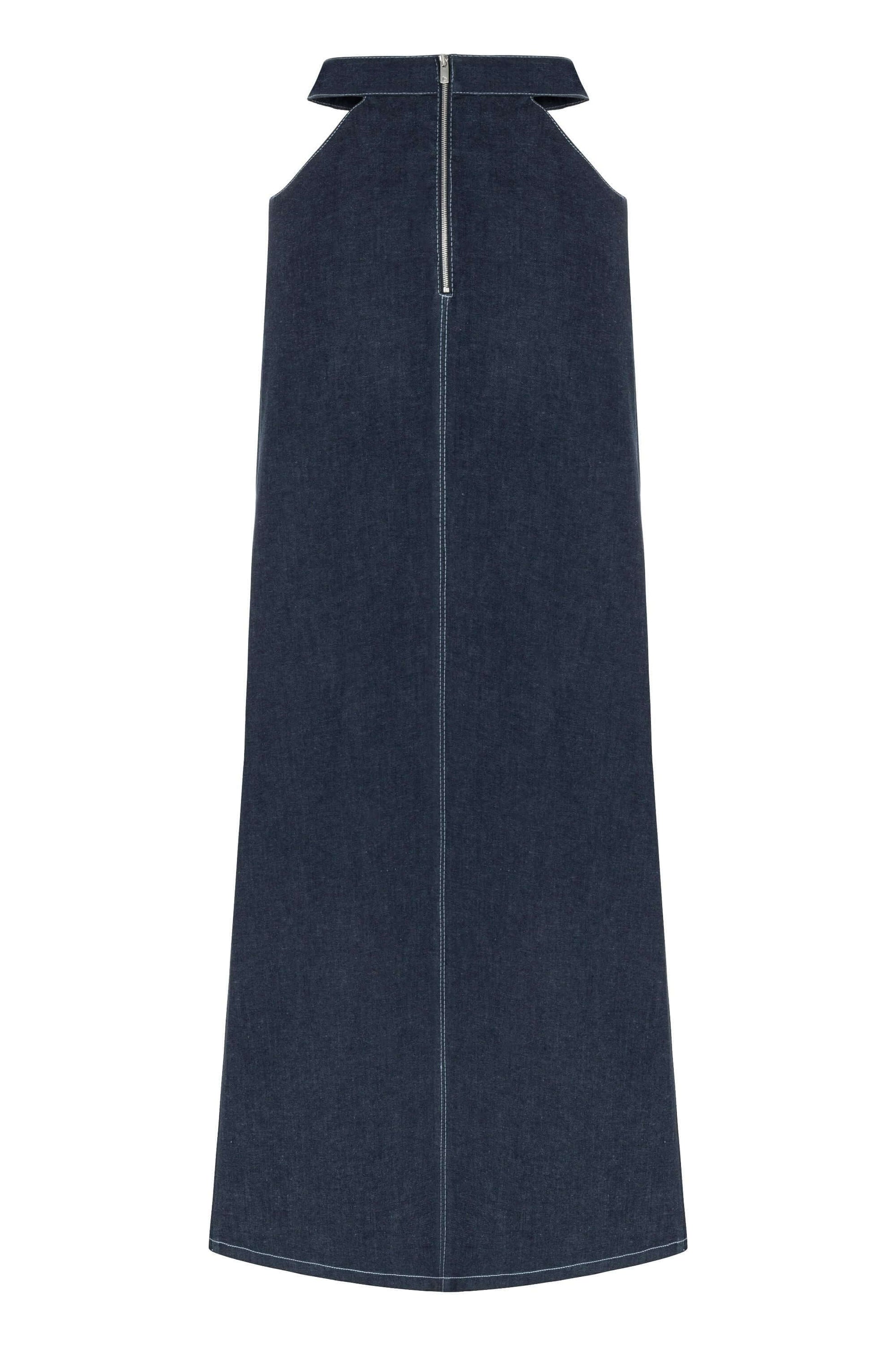JENDUE Siena Maxi Denim Skirt - High-Waisted A-Line Blue