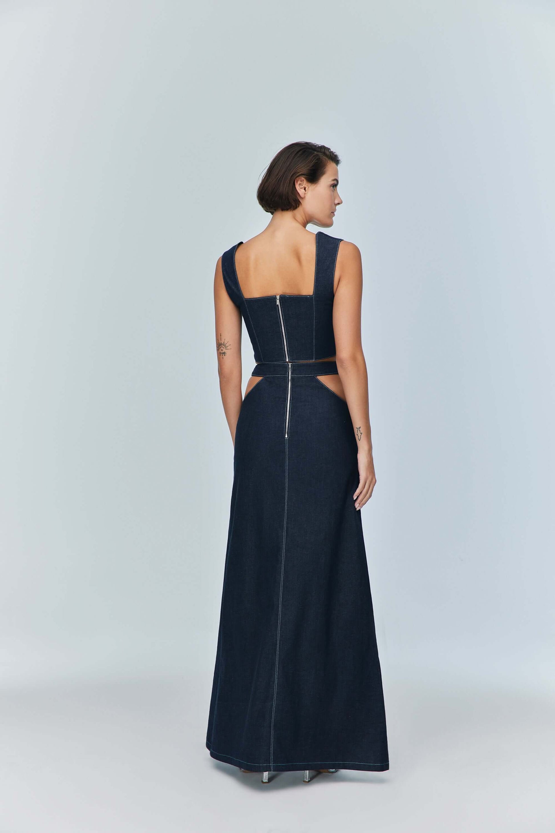 JENDUE Siena Maxi Denim Skirt - High-Waisted A-Line Blue
