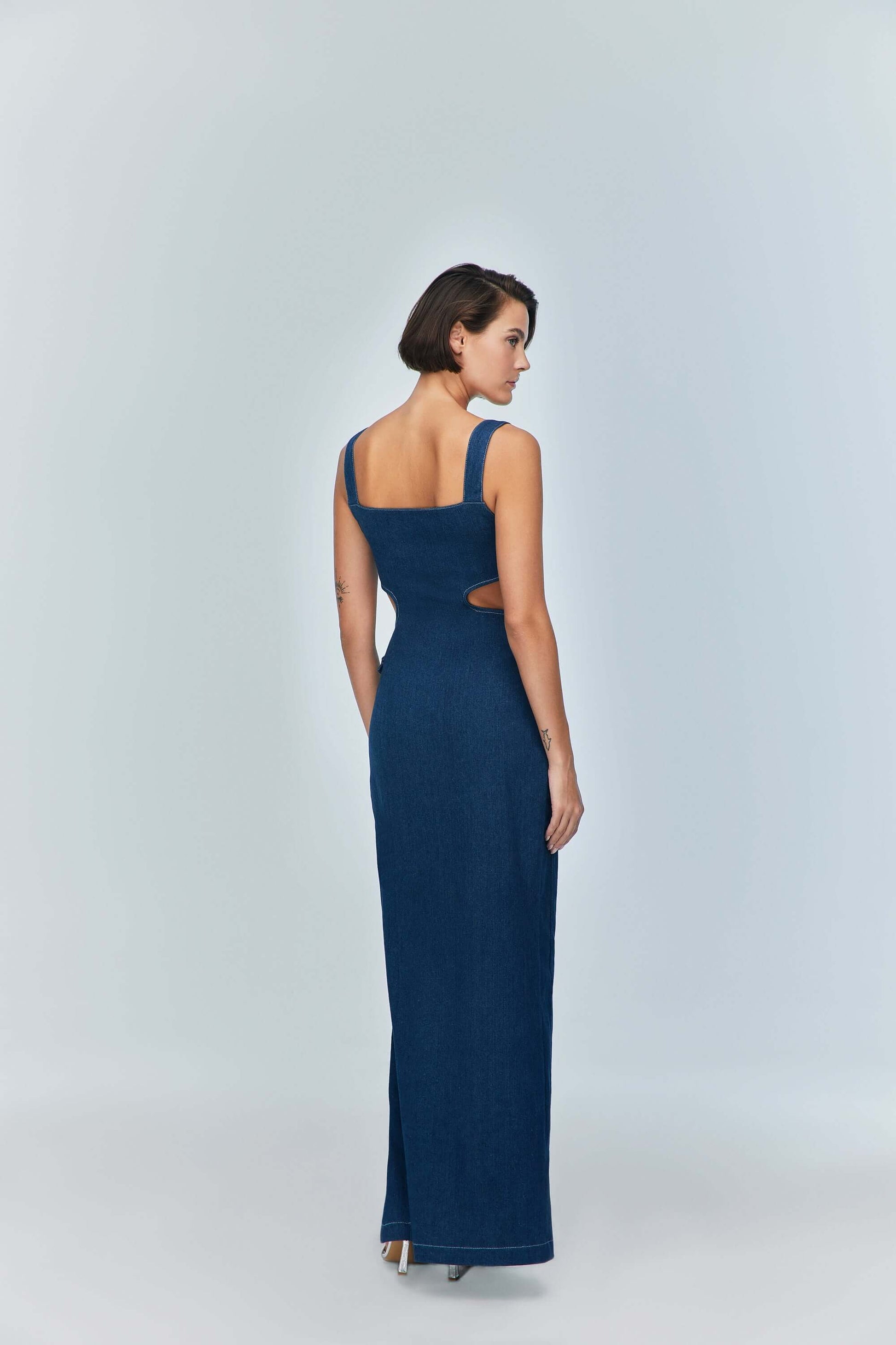 JENDUE Sosa Denim Maxi Dress - Stylish Cutout Jean Dress