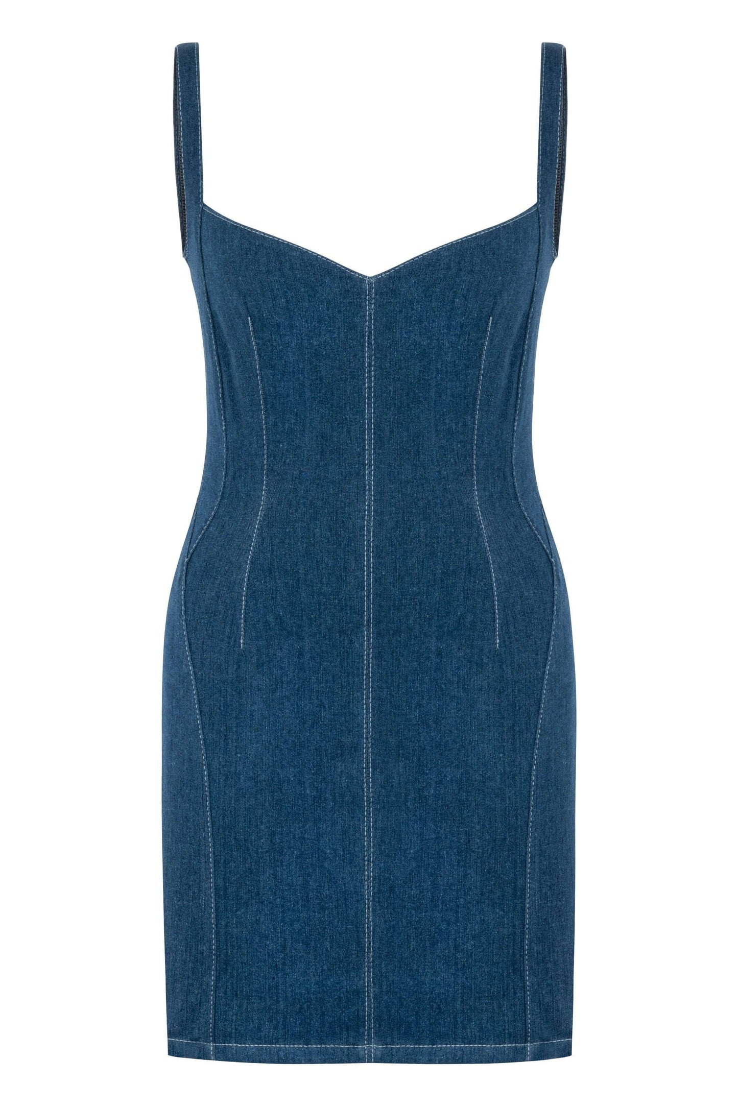 JENDUE Sosa Denim Mini Dress - Sleeveless Bodycon Jean Dress