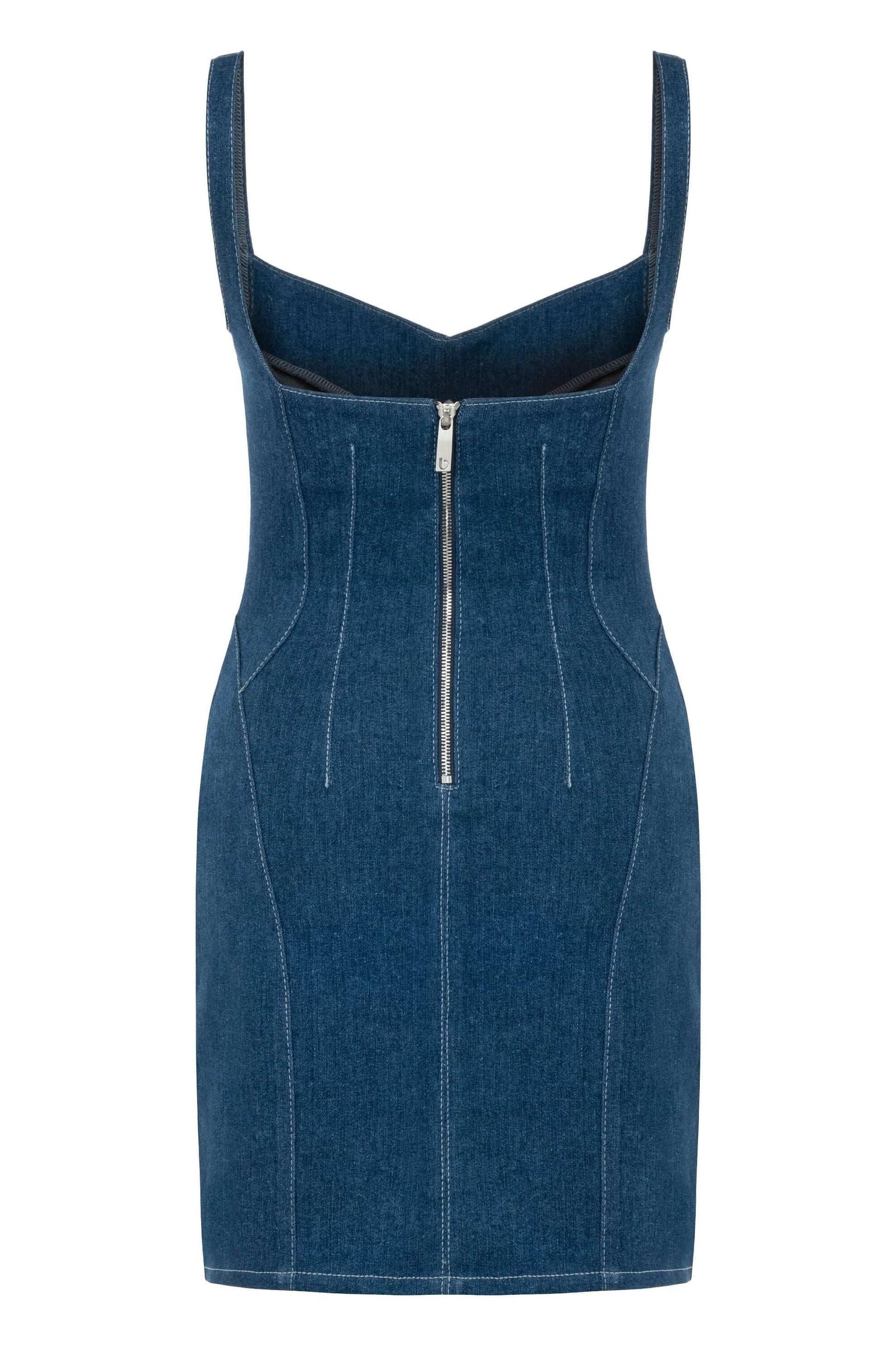 JENDUE Sosa Denim Mini Dress - Sleeveless Bodycon Jean Dress