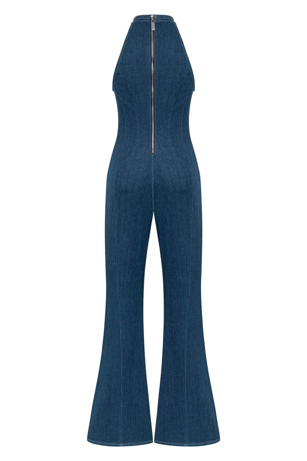 JENDUE Sosa Maxi Denim Jumpsuit - Halter Neck & Flare Leg