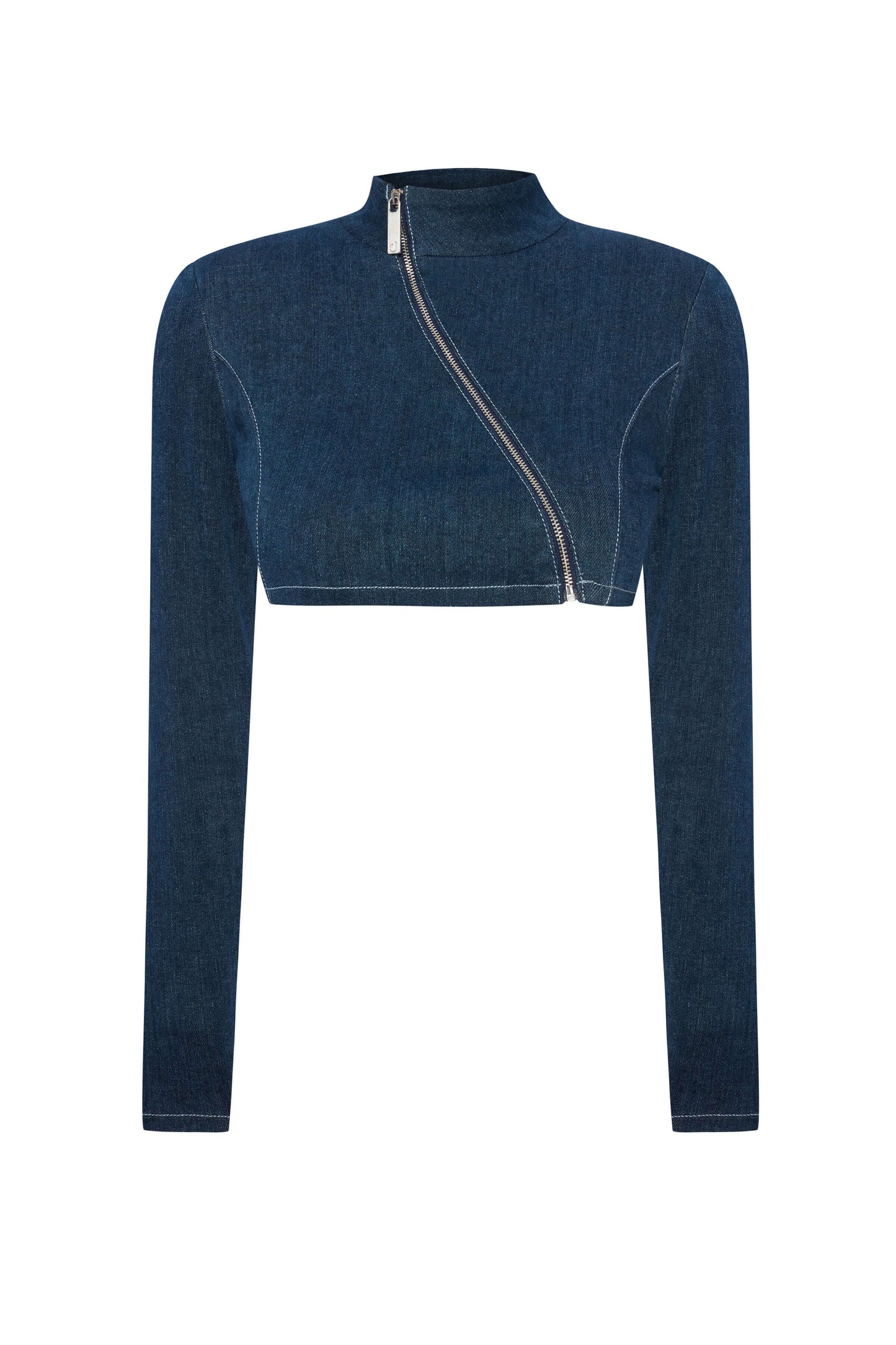 JENDUE Spin Denim Jacket - Cropped, Asymmetrical Zip Top