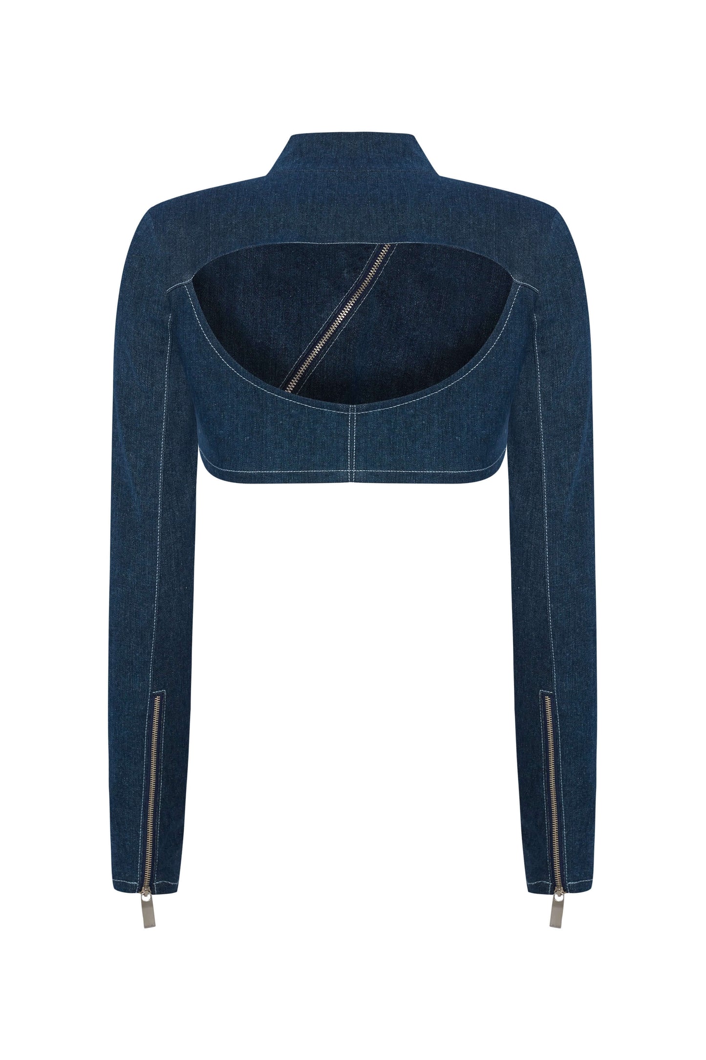 JENDUE Spin Denim Jacket - Cropped, Asymmetrical Zip Top