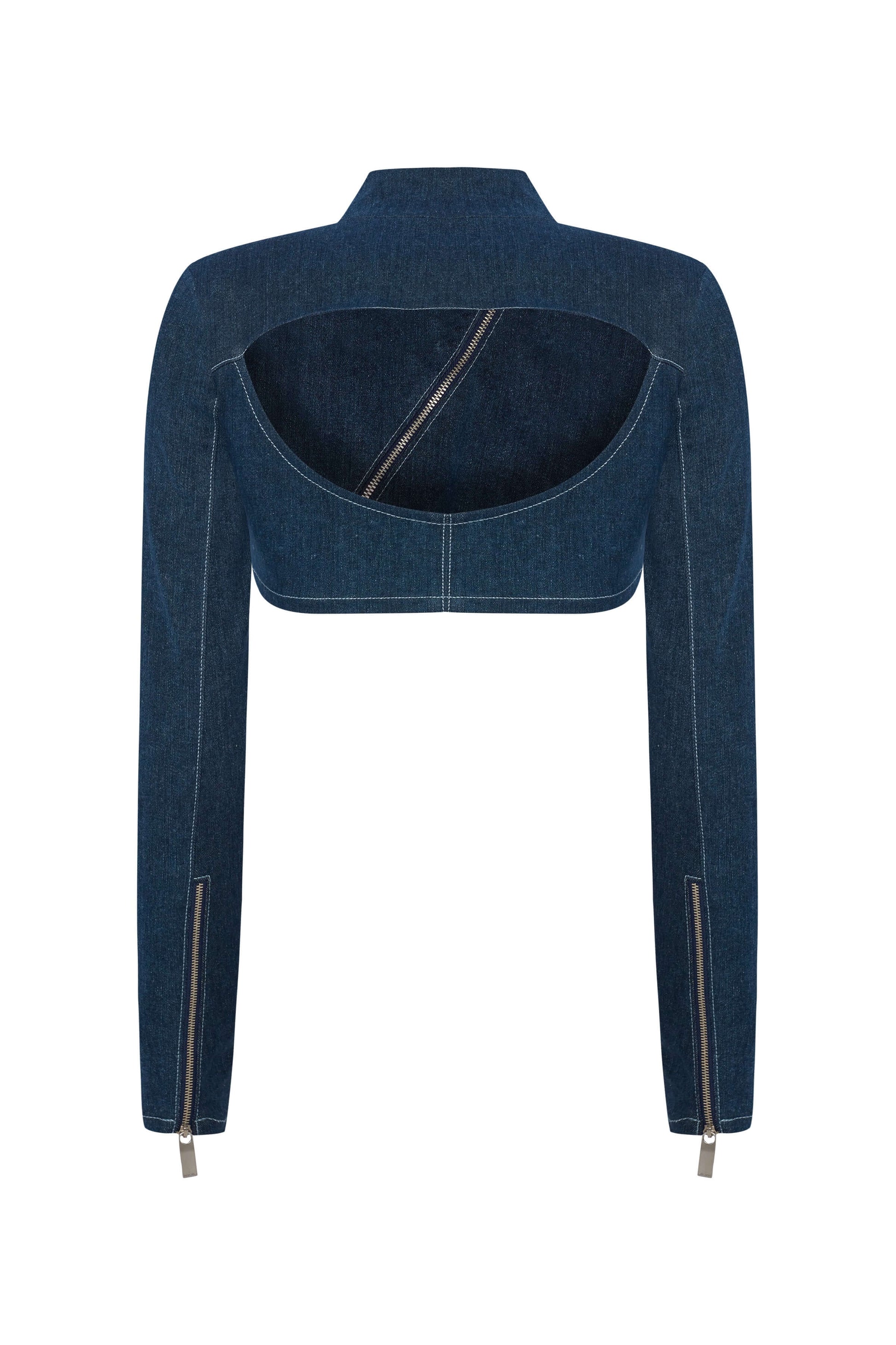 JENDUE Spin Denim Jacket - Cropped, Asymmetrical Zip Top