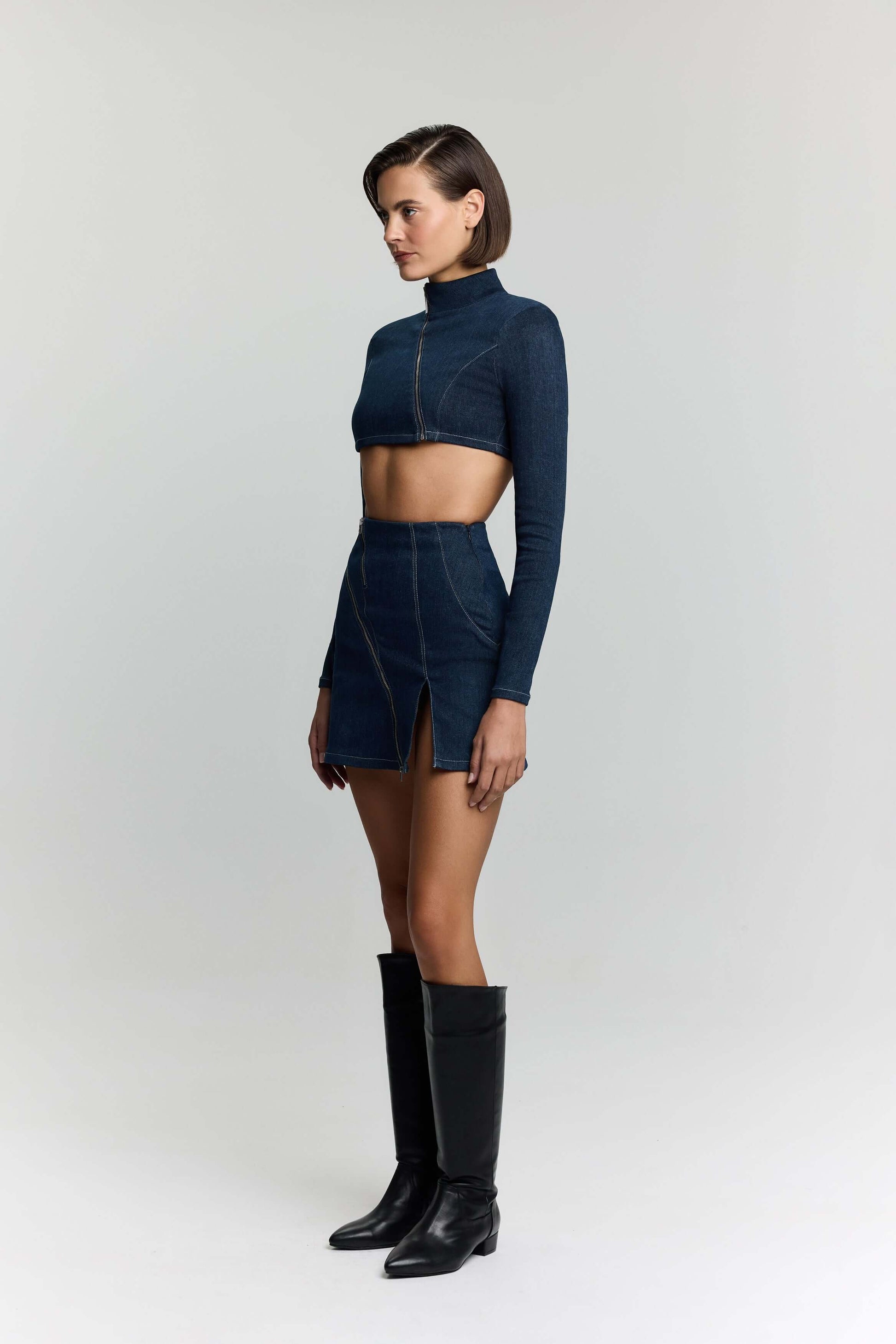 JENDUE Spin Denim Skirt - Stylish A-Line Mini with Zipper