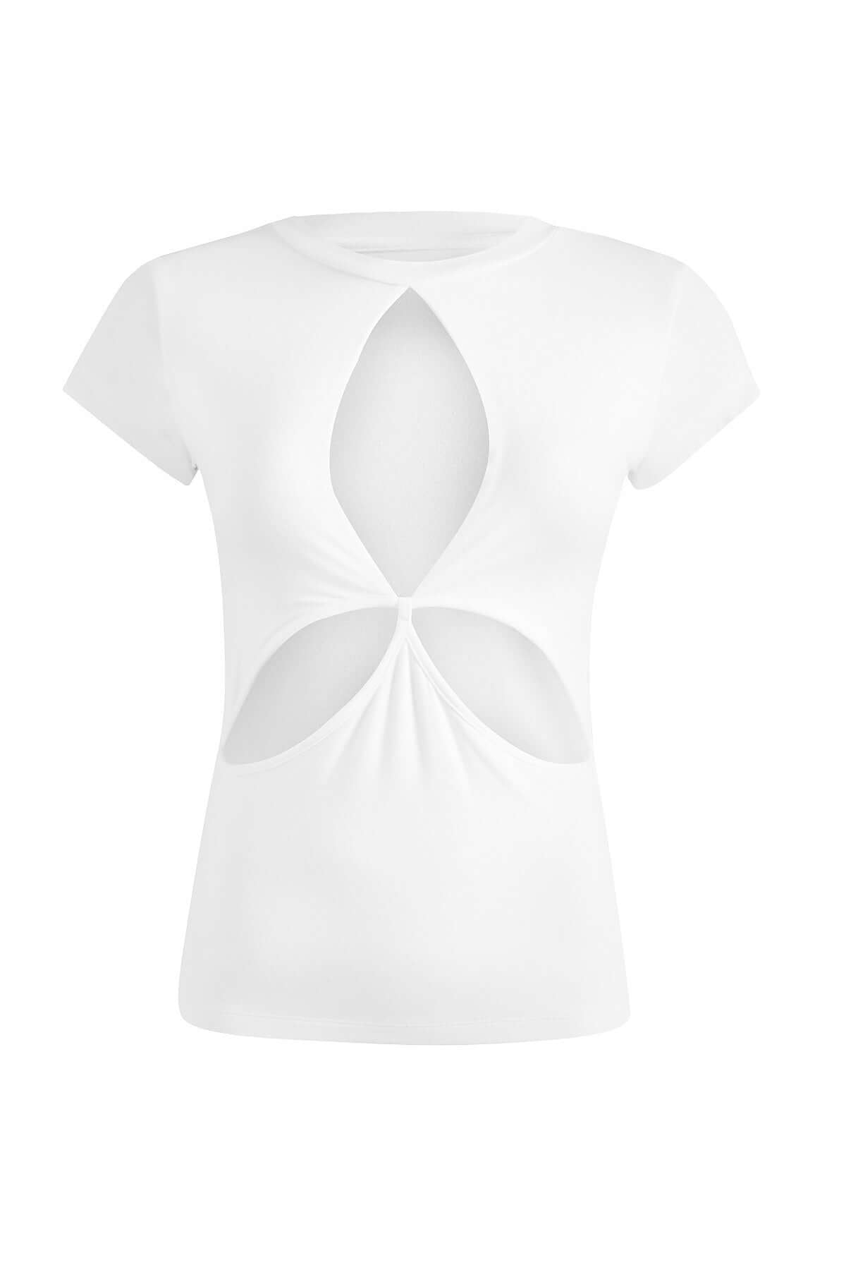 JENDUE Stella Denim T-Shirt - White Cut-Out Top