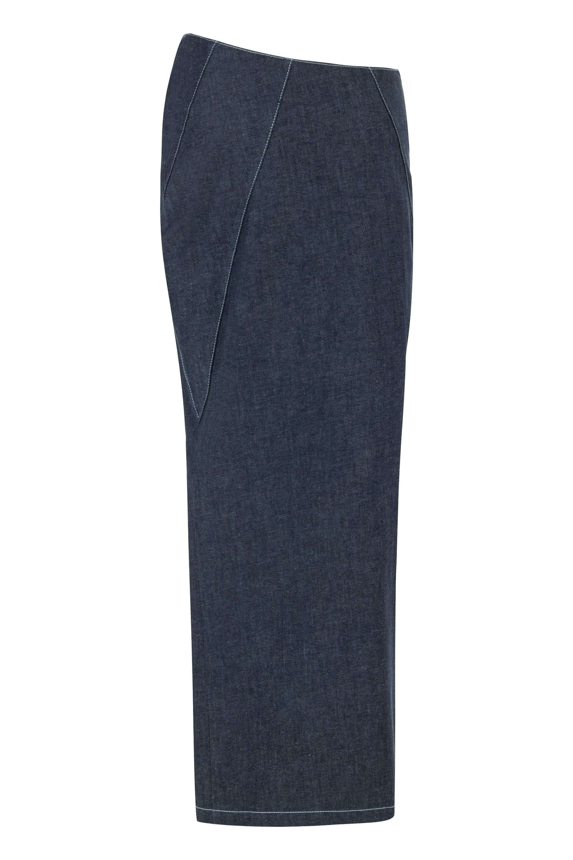 JENDUE Vonk Asymmetric Denim Skirt - Stylish High-Slit Midi