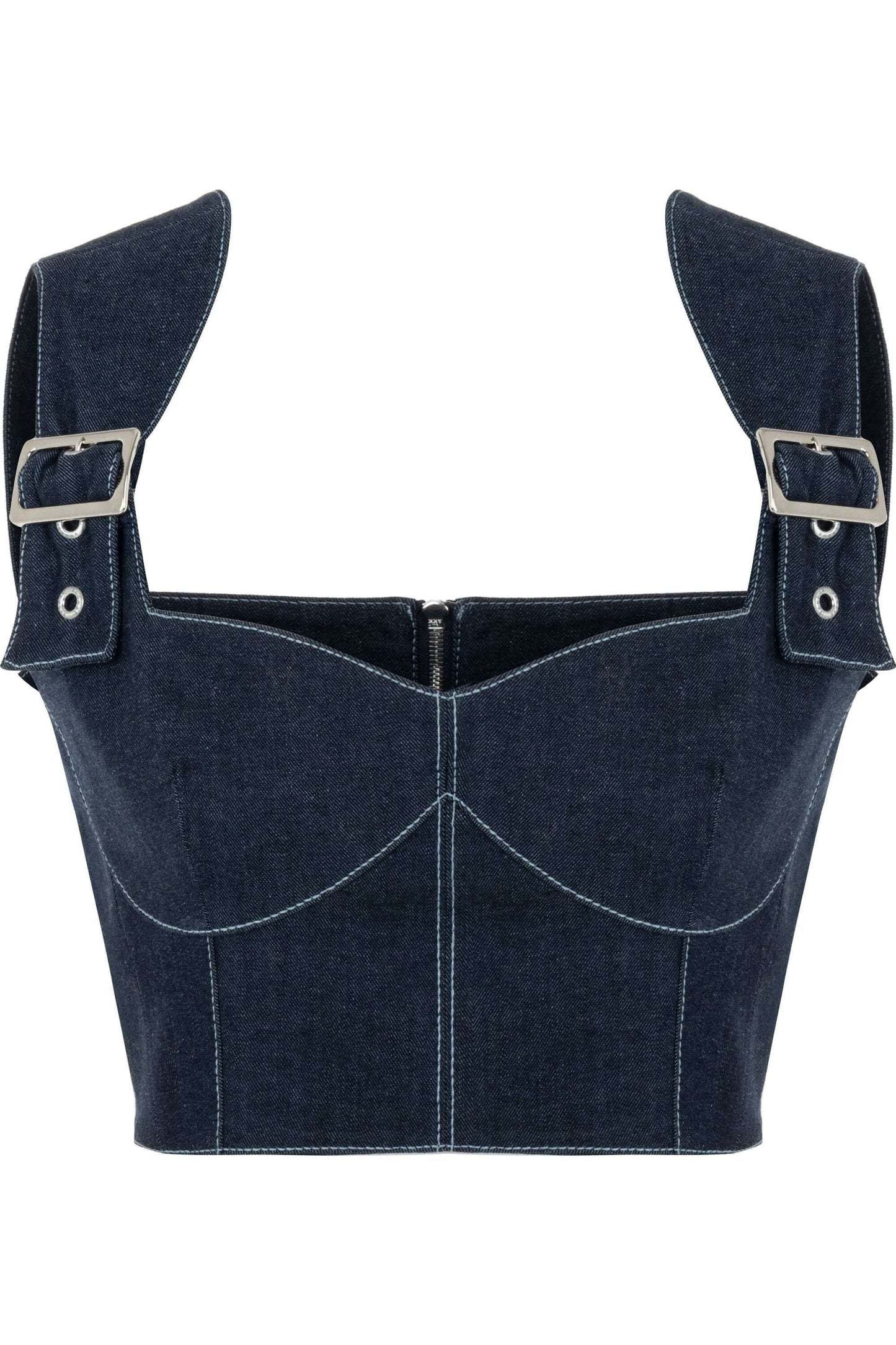 JENDUE Vonk Belted Denim Top | Stylish Jean Crop Top